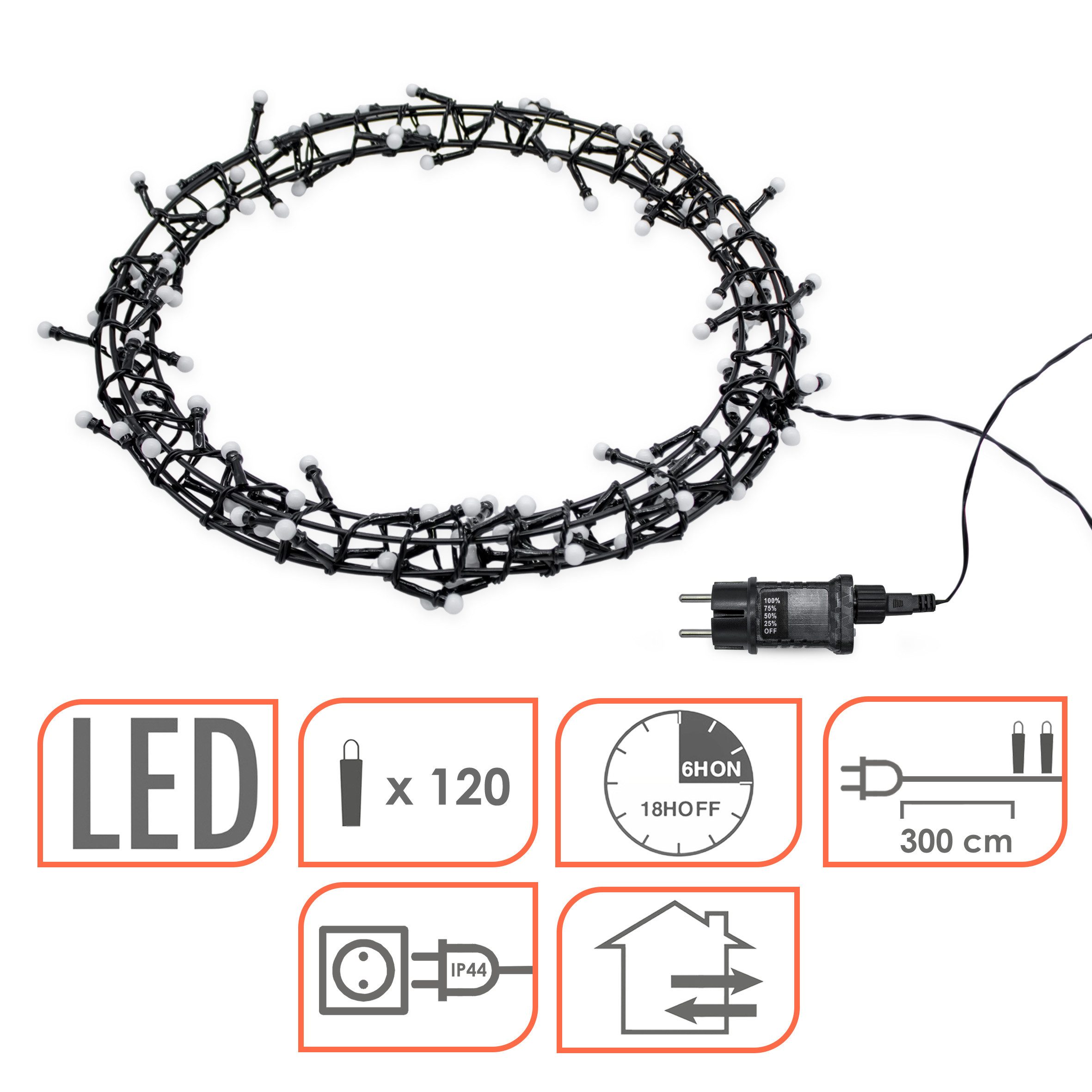 Spetebo Dekokranz Lichterkranz schwarz für Außen 120 LED Kugeln - 35 cm, mit Timer und Dimmer