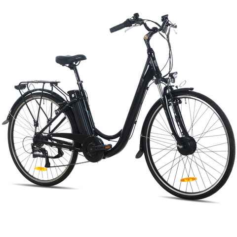 Docrooup E-Bike ProTour E-Bike für Damen und Herren, 28", 700C, 7-Gang Shimano, 25km/h, shimano Shimano RD-M3020 Schaltwerk, 250W Frontmotor, (City Elektrofahrrad, mit 36V 10.4Ah Akku, Bis zu 80km, für 170–185 cm), Gepäckträger, Scheinwerfer, Rücklicht, Reflektor, Klingel