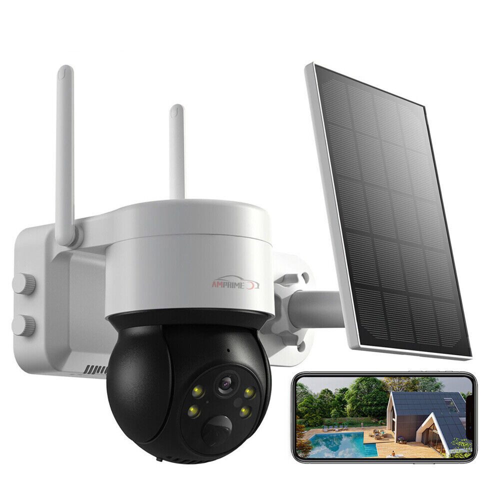 Hikity 200W 4-Licht Outdoor Wireless Night Vision Solar Sicherheitskamera Überwachungskamera (Wasserdichtes Nachtsichtgerät, Drahtlose HD IP-Kamera)