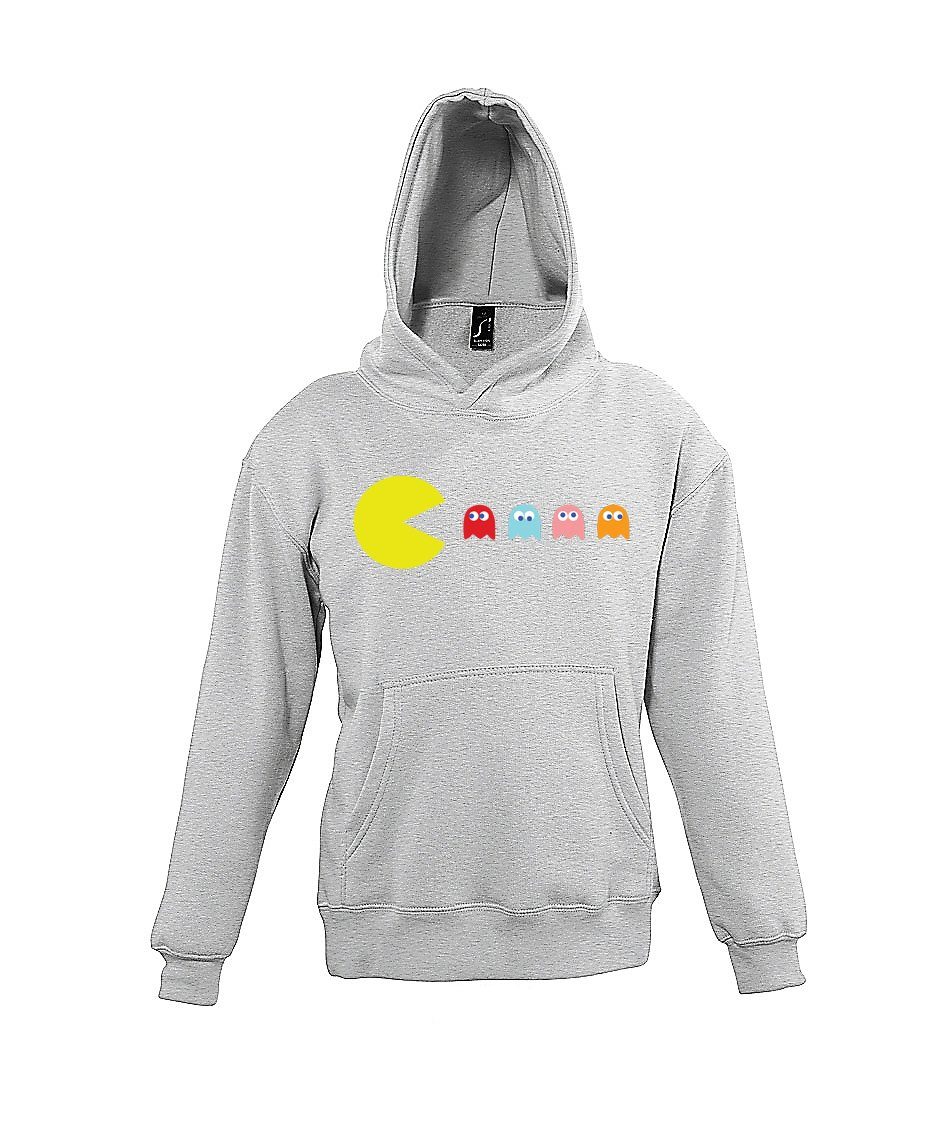 Youth Designz Kapuzenpullover Pacman Kinder Hoodie Pullover mit lustigem Frontprint Grau