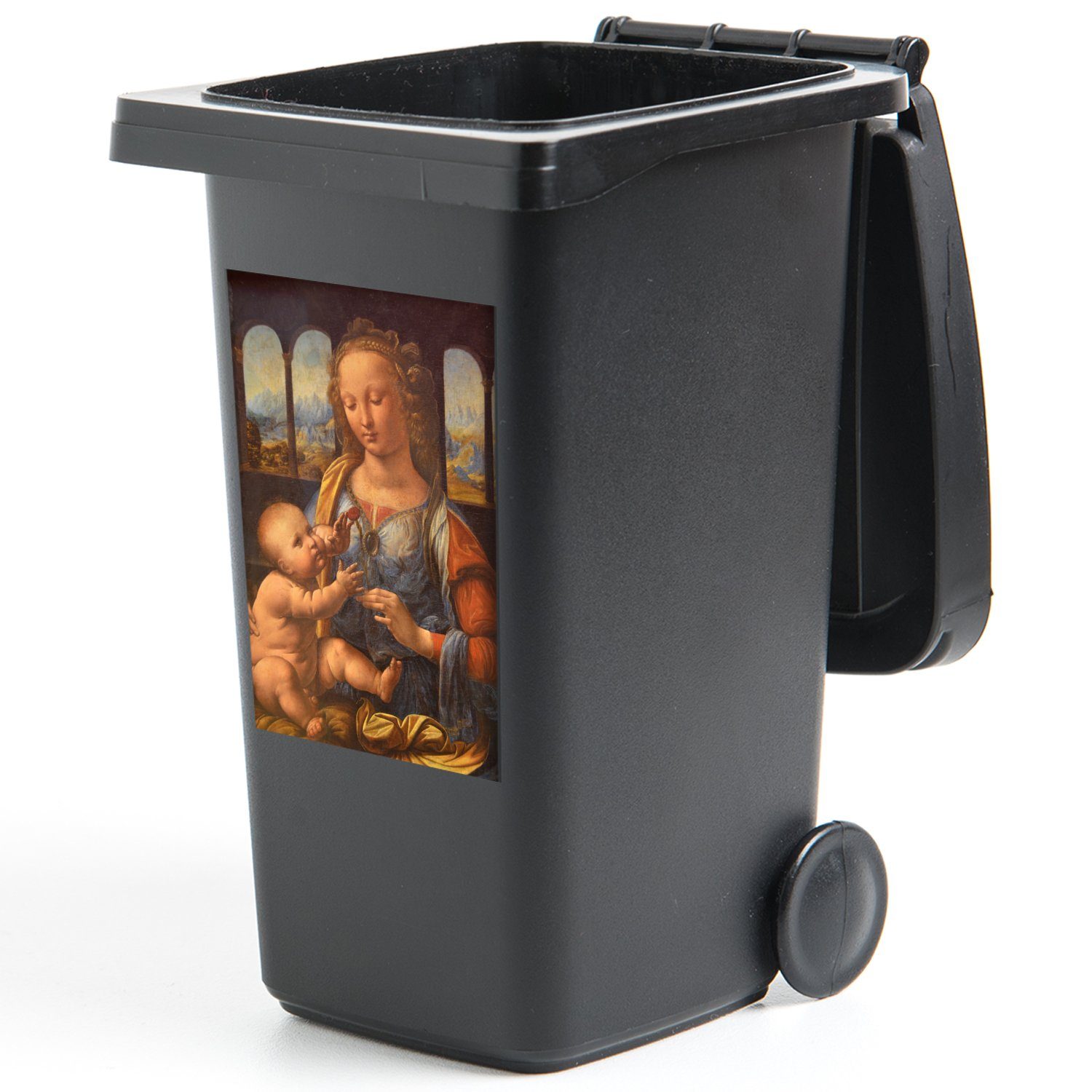 MuchoWow Container, Vinci Wandsticker Nelke Sticker, (1 Leonardo da Mülltonne, Mülleimer-aufkleber, Abfalbehälter Madonna mit - St), der