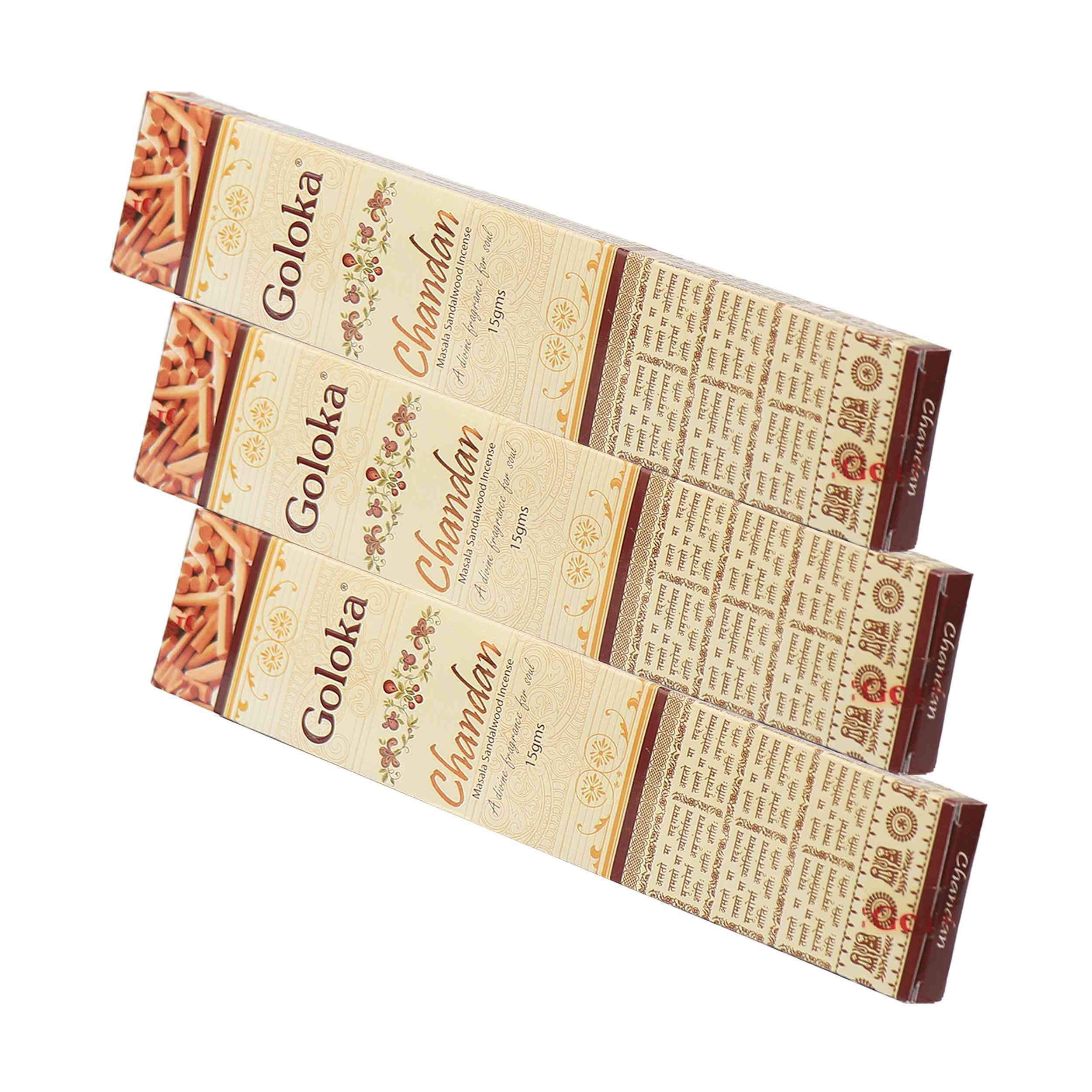 Räucherstäbchen 3x Goloka Chandan Räucherstäbchen 45g – Sandelholz Räucherwerk aus Ind