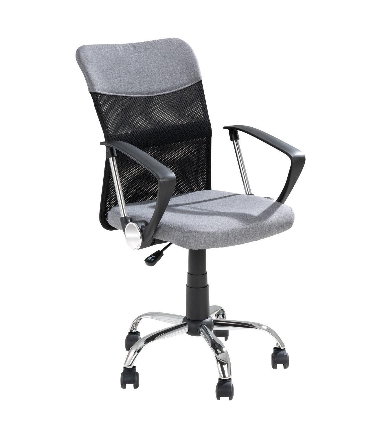 Femo Trade Bürostuhl FM-2503, Chromfarben, Grau, Schwarz, Meshbezug, Stoff, mit Armlehnen, Höhenverstellbar, B 56 x H 100 x T 56 cm