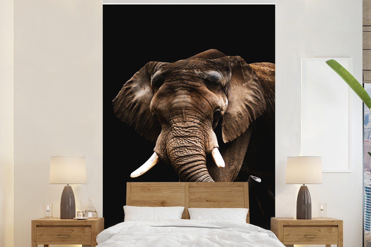 Wandtapete Elefant Wohnzimmer, - Tapete - Vinyl Schwarz Fototapete Matt, MuchoWow Montagefertig St), für bedruckt, (3 Tiere,