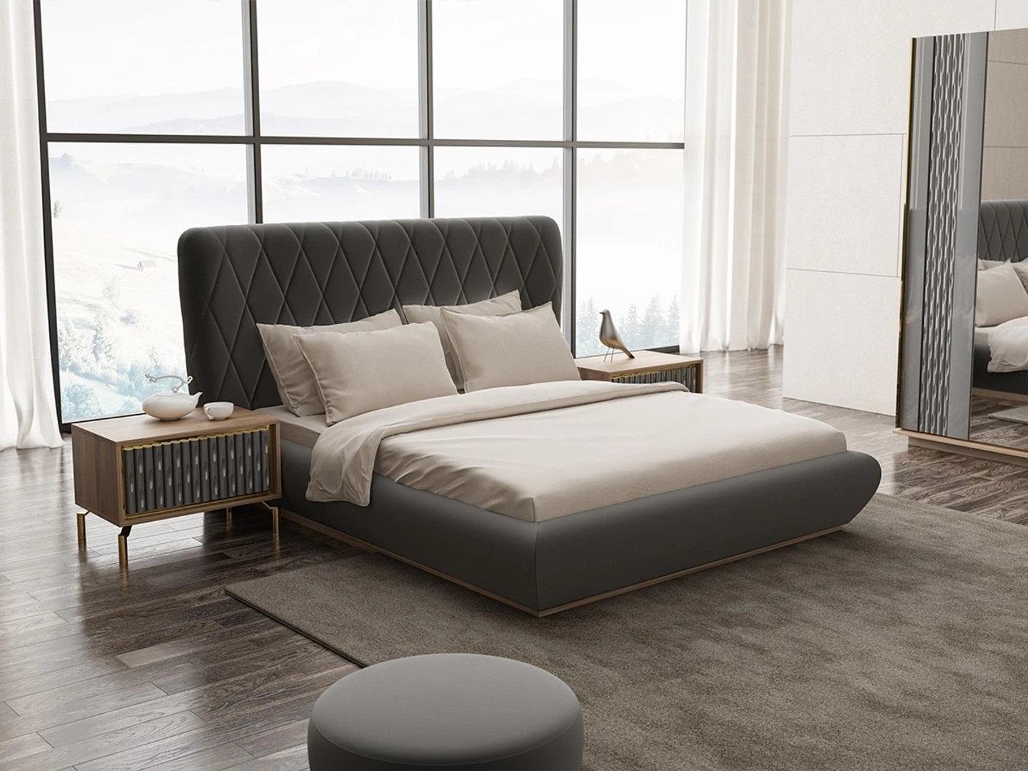 Bett Bett in Made 2x Komplett, (3-St., Set Schlafzimmer Nachttische), Nachttische 3tlg Holz Europa 2x + JVmoebel Schlafzimmer-Set Luxus Design