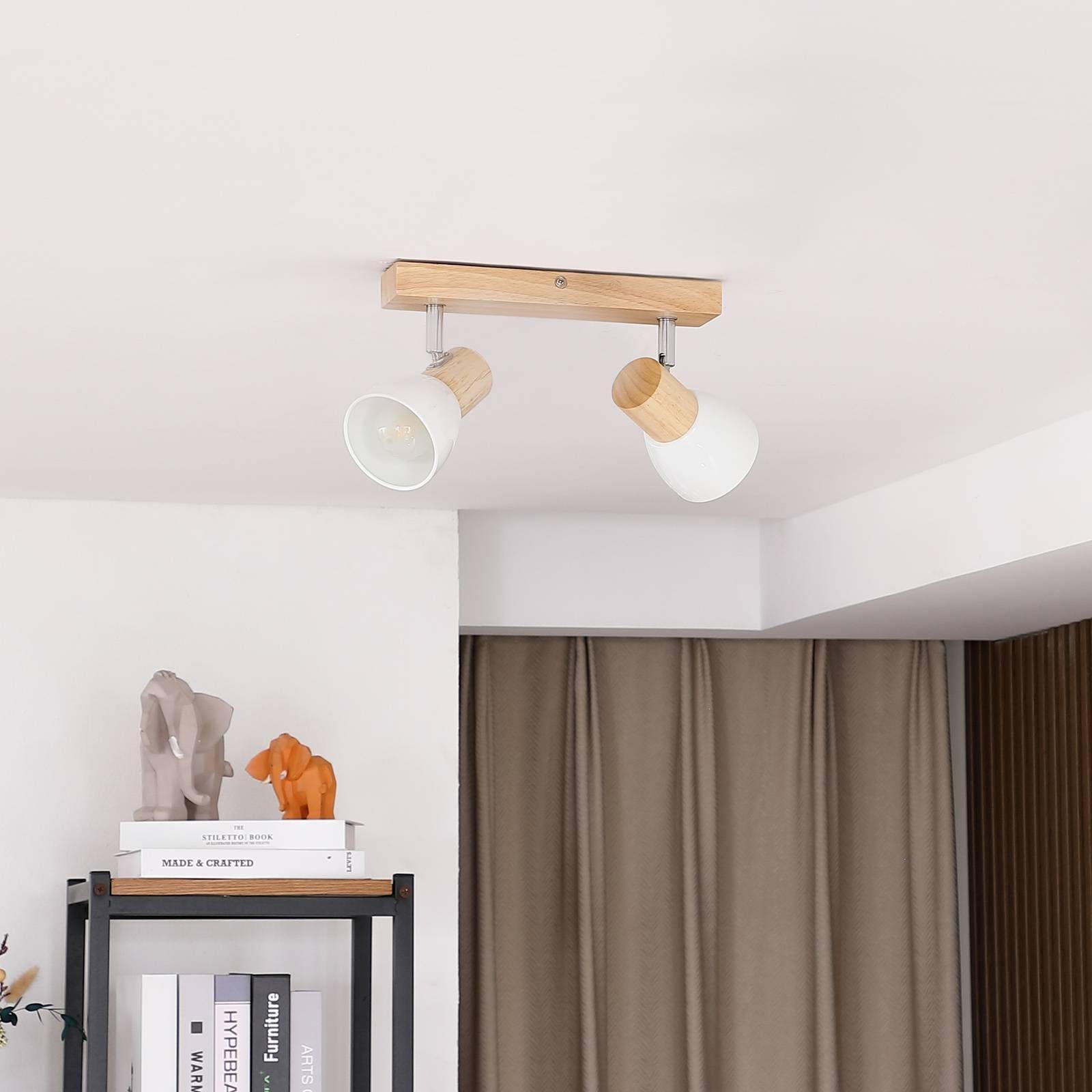 Lindby Deckenstrahler Thorin, Holz IP20, 2 x 40 W