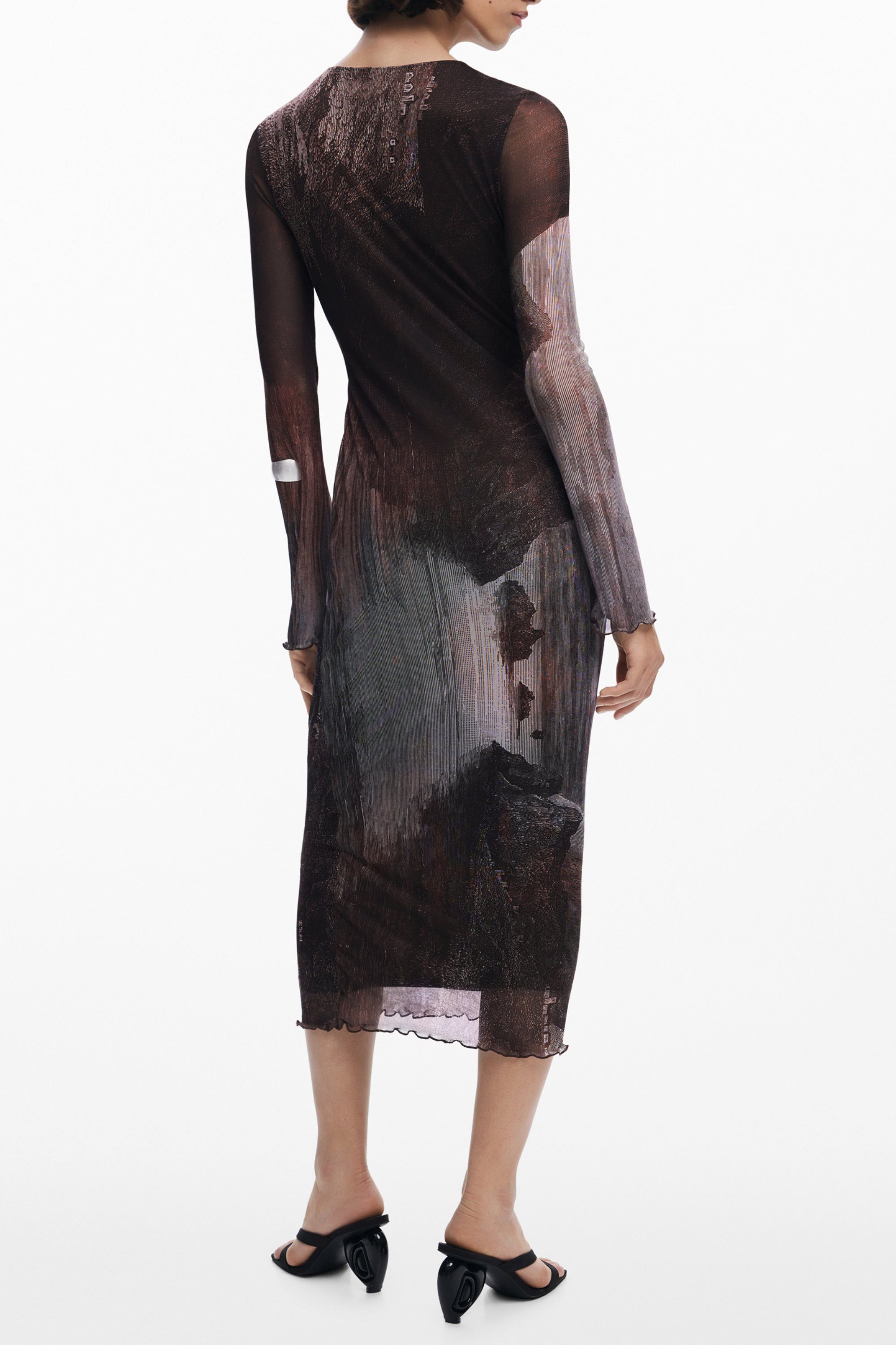 Desigual Partykleid Stylisches Damen Maxikleid in Braun mit Rundhals und langen Ärmeln