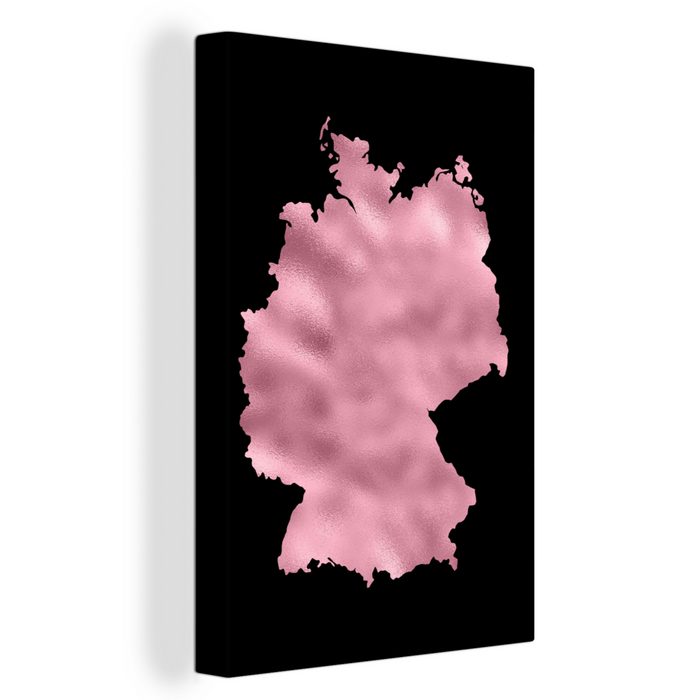 OneMillionCanvasses® Leinwandbild Karte - Deutschland - Rosa (1 St) Leinwandbild fertig bespannt inkl. Zackenaufhänger Gemälde