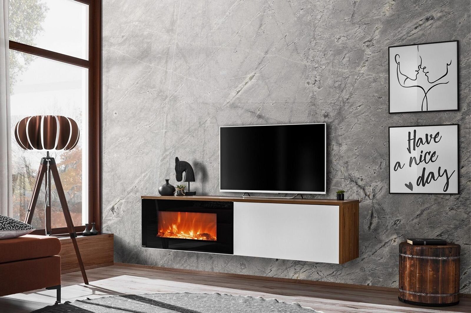 JVmoebel Modern TV Ständer mit Kamin Luxus Neu Design Möbel Holz TV-Ständer