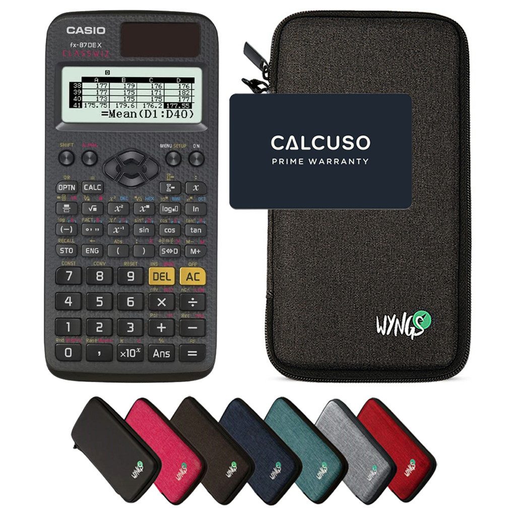CASIO Taschenrechner fx-87DE X ClassWiz inkl. WYNGS Schutztasche Dunkelgrau
