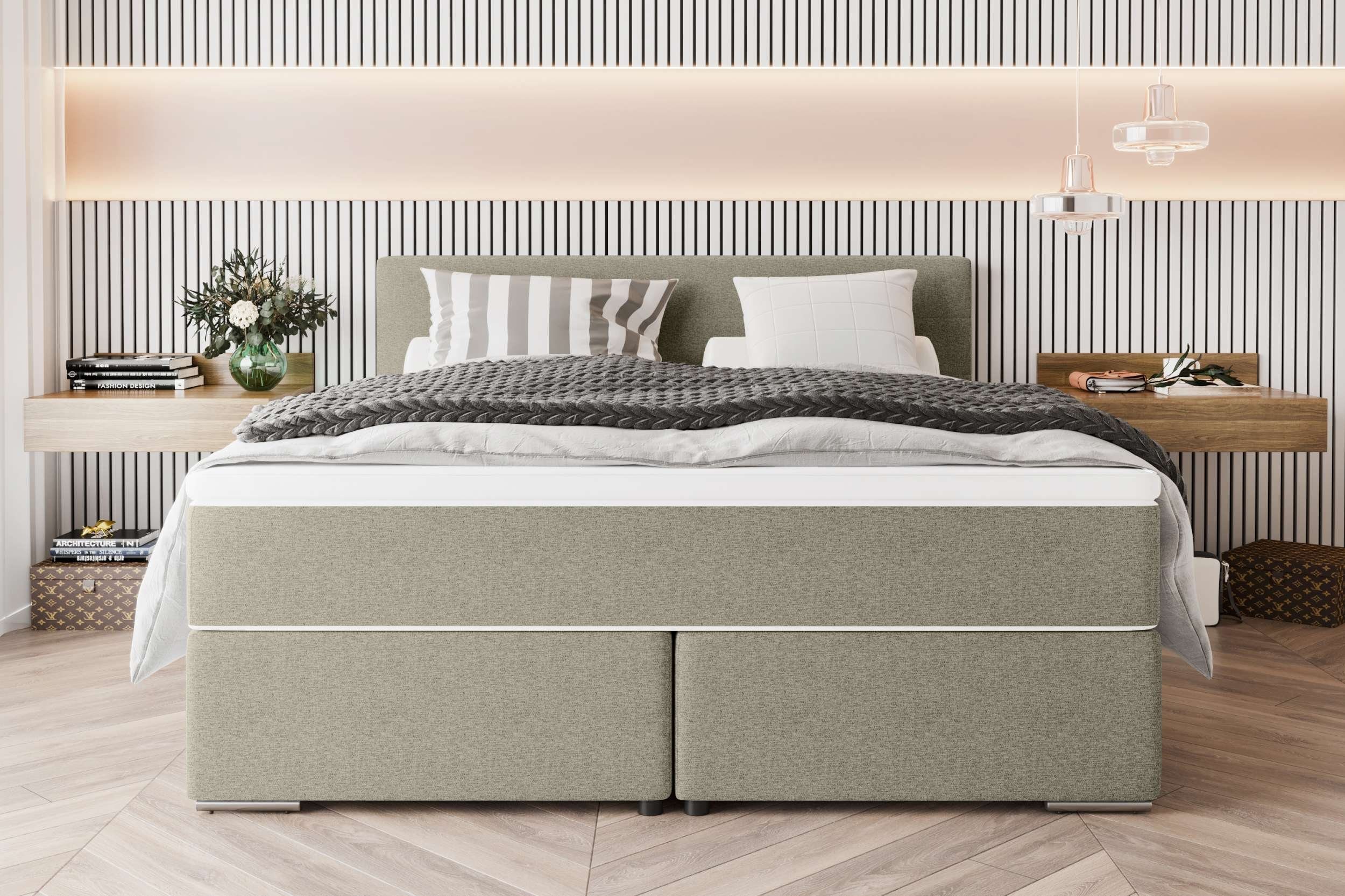 99rooms Boxspringbett Phönix (Schlafzimmerbett, Bett), mit Taschenfederkernmatratze und Topper, in Webstoff MALMO_NEW