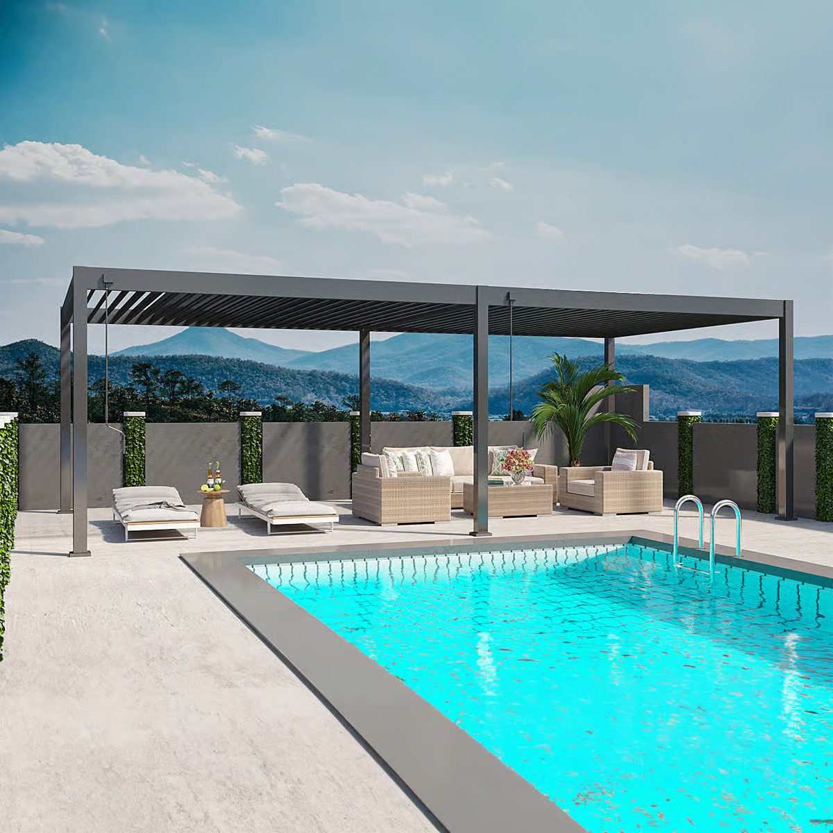 Weide Pergola Deluxe Plus Pavillon Terrassenüberdachung Aluminium 4 x 8 M anthrazit, BxTxH: 800x400x255 cm, (Hochwertigstes Aluminium & verzinkte Stahl-Lamellen, Komplettset)