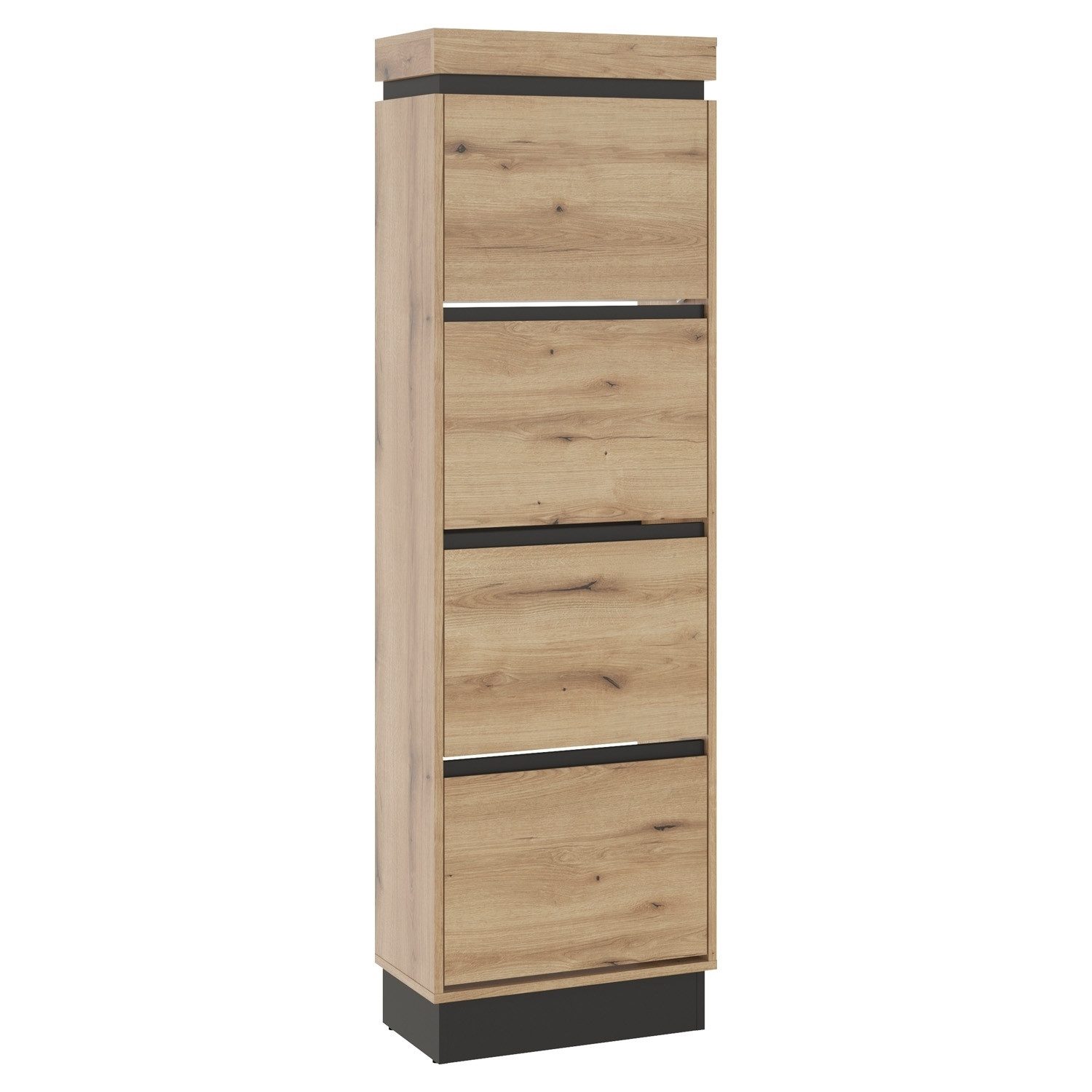 Schuhschrank CORTE, B 54 cm x H 176 cm, Coast Evoke Eiche Dekor, Grau, 4 Klappen