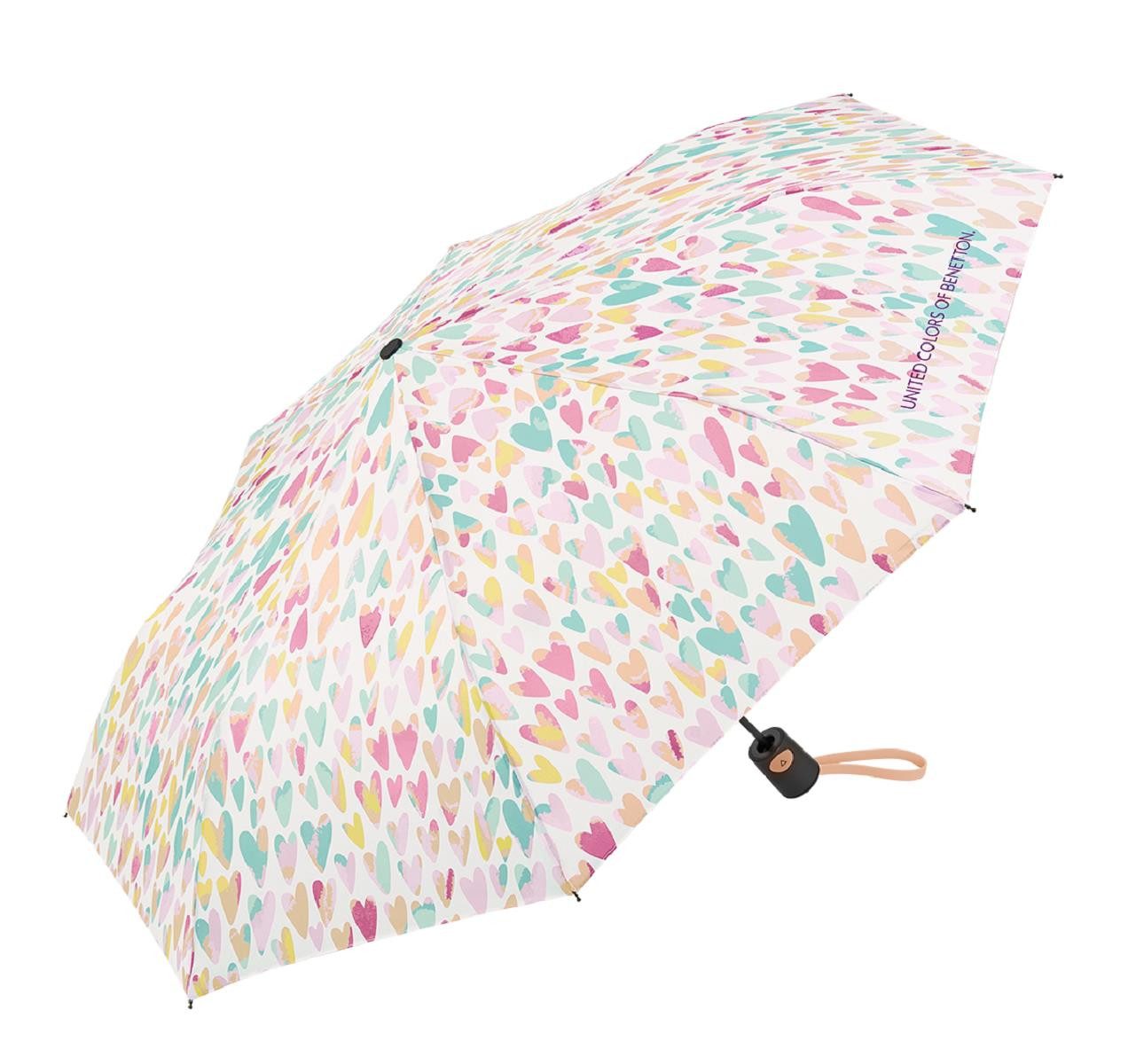 HAPPY RAIN Langregenschirm Benetton Mini AC Auf-Automatik aquarell heart multicolor, Windproof