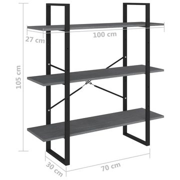 möbelando Bücherregal 3007032, LxBxH: 30x100x105 cm, aus Kiefern-Massivholz, Metall in Grau mit 3 Einlegeböden