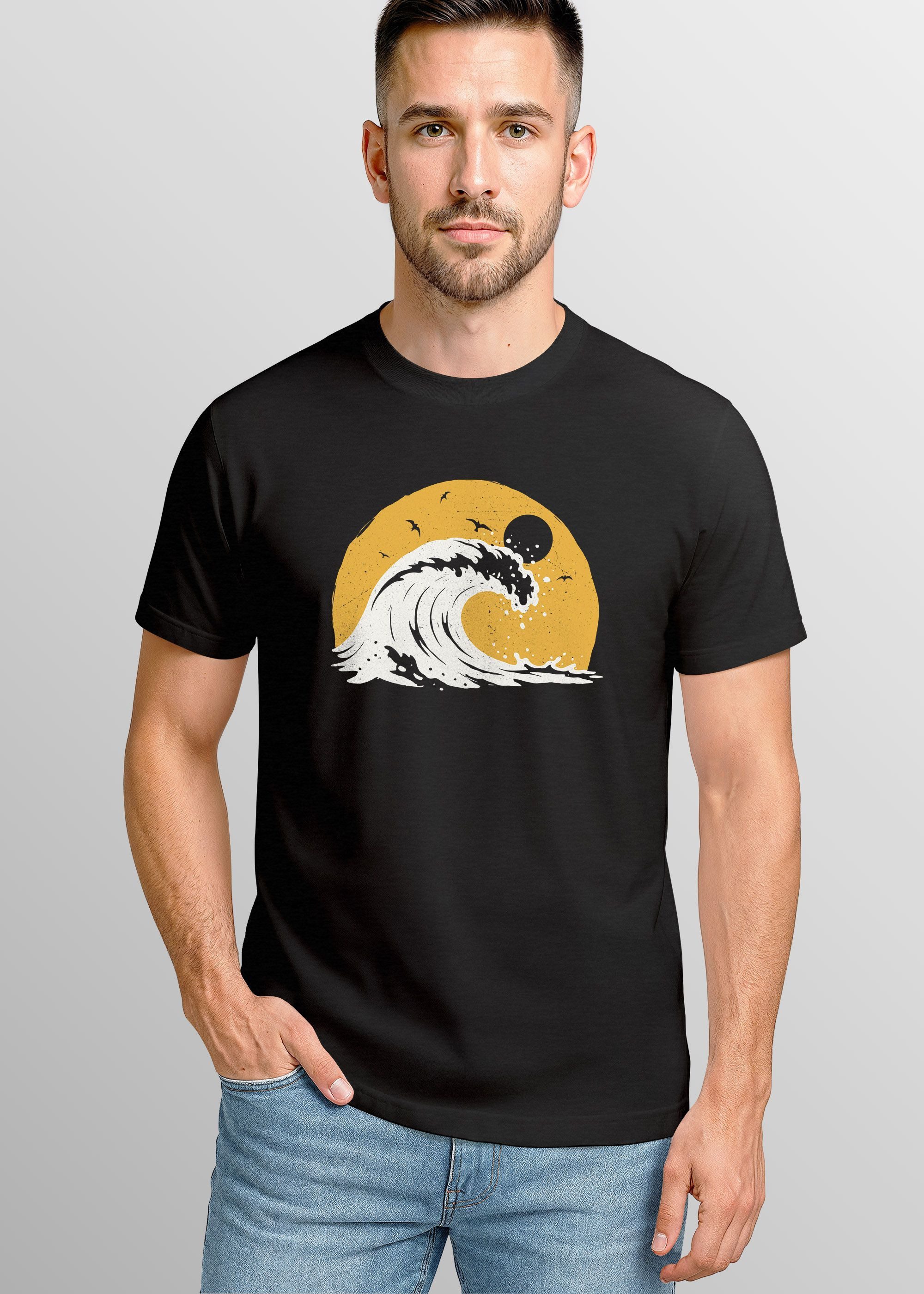 Neverless Print-Shirt Herren T-Shirt Frontprint Welle günstig online kaufen
