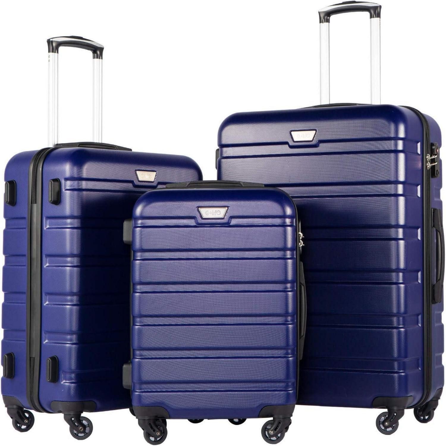 Kofferset Hartschalen-Koffer Trolley TSA-Schloss 4 Rollen Handgepäck Dunkelblau