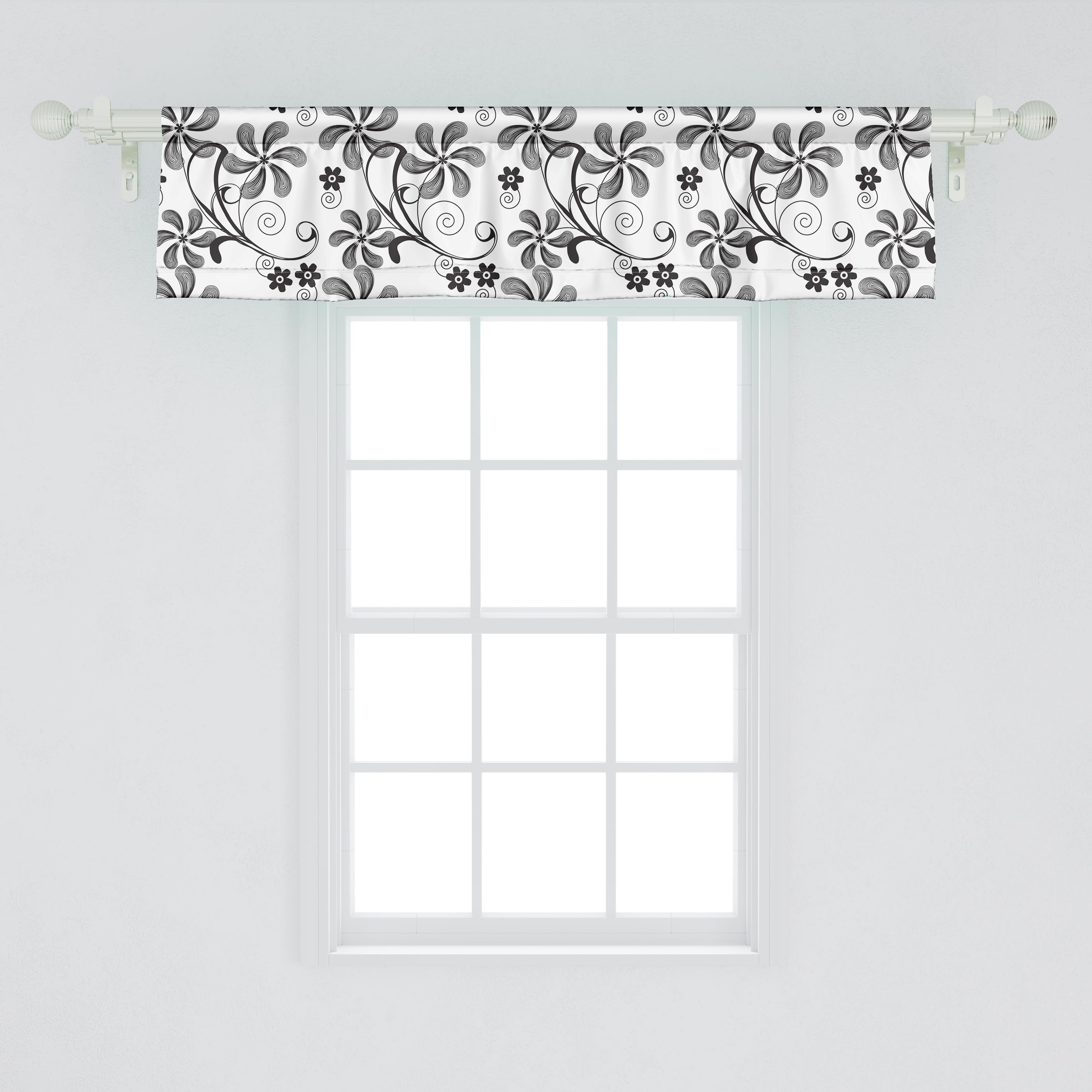 Scheibengardine Vorhang Volant für Küche Stangentasche, Microfaser, mit Doodle Schlafzimmer Abakuhaus, Plants Monochrome Dekor Blumen