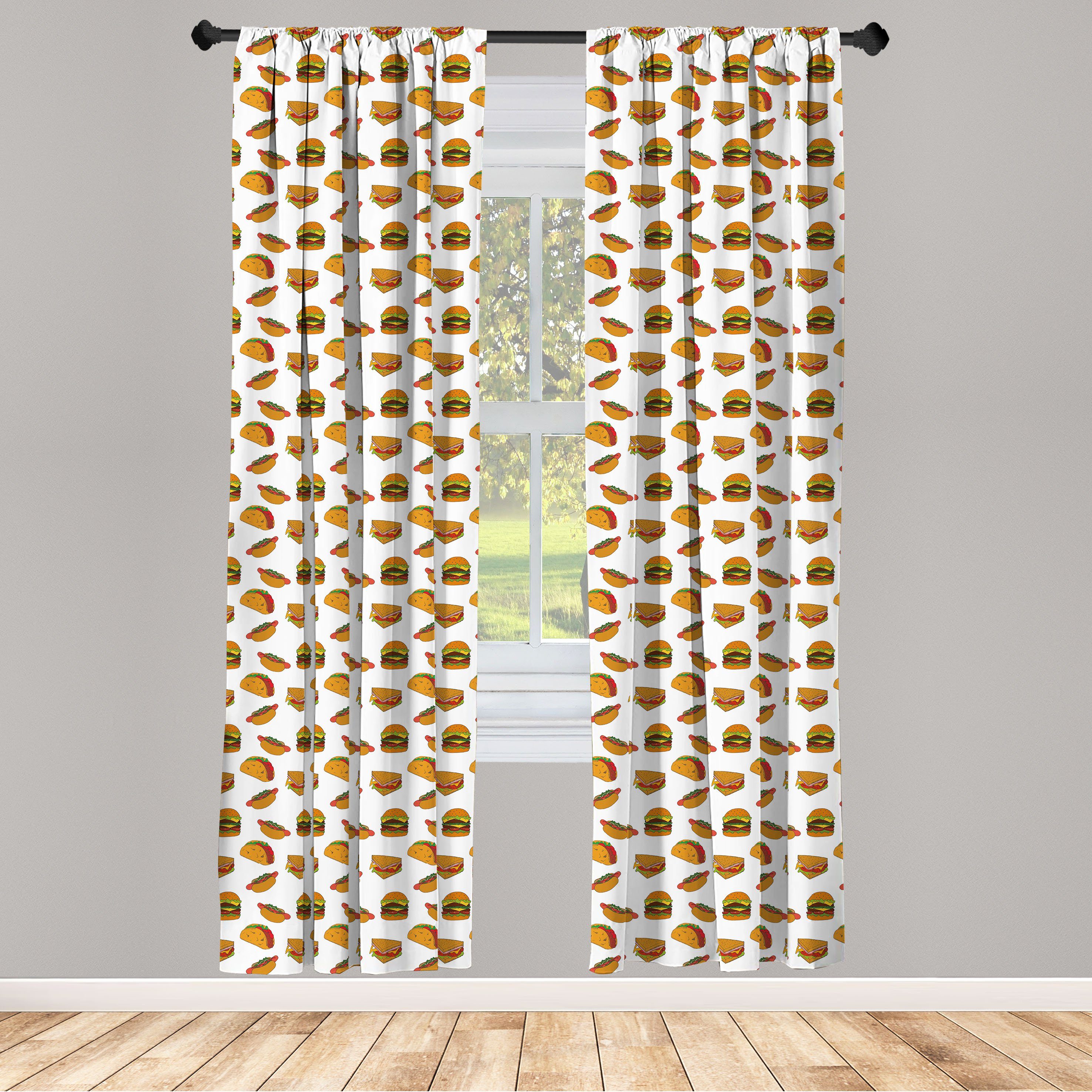 Gardine Vorhang für Wohnzimmer Schlafzimmer Dekor, Abakuhaus, Microfaser, Fast Food Burgers Sandwiches Sketch | Fertiggardinen