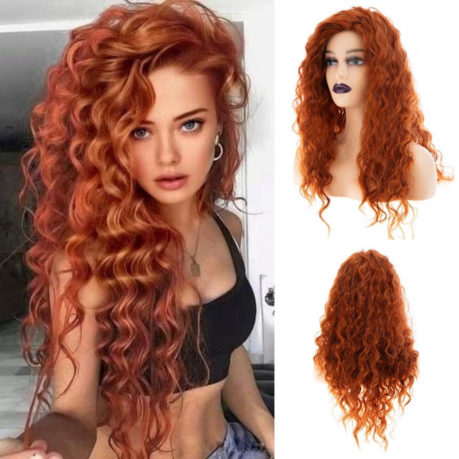 LuxusKollektion Kostüm-Perücke Perücke lange lockige orange synthetisch Cosplay Frauen Orange2