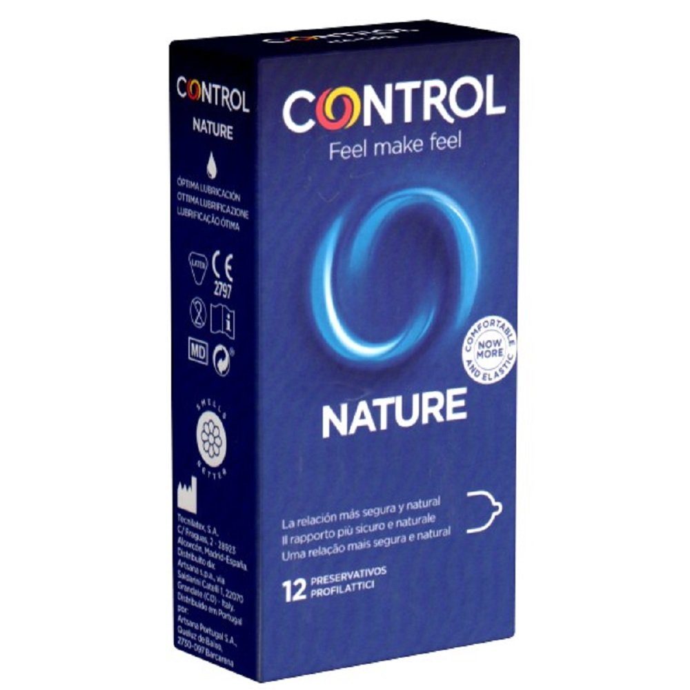 CONTROL CONDOMS Kondome Nature Packung mit, 12 St., feuchte Kondome mit anatomischer Passform, spanische Kondome für natürliches Vergnügen
