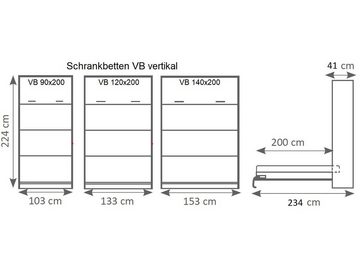 QMM TraumMöbel Schrankbett Klappbett VB 140 x 200 mit 2 Schränken (Set) vertikal klappbar