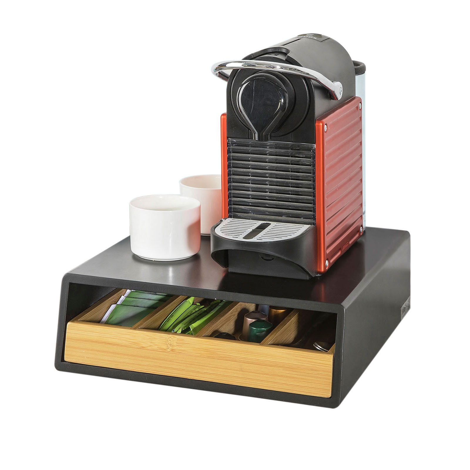 SoBuy Kapselspender FRG280, Monitorständer mit Schublade Aufbewahrungsbox Kapselhalter, Kaffeekapsel Box Schubladenbox zur Aufbewahrung von Kaffeekapseln