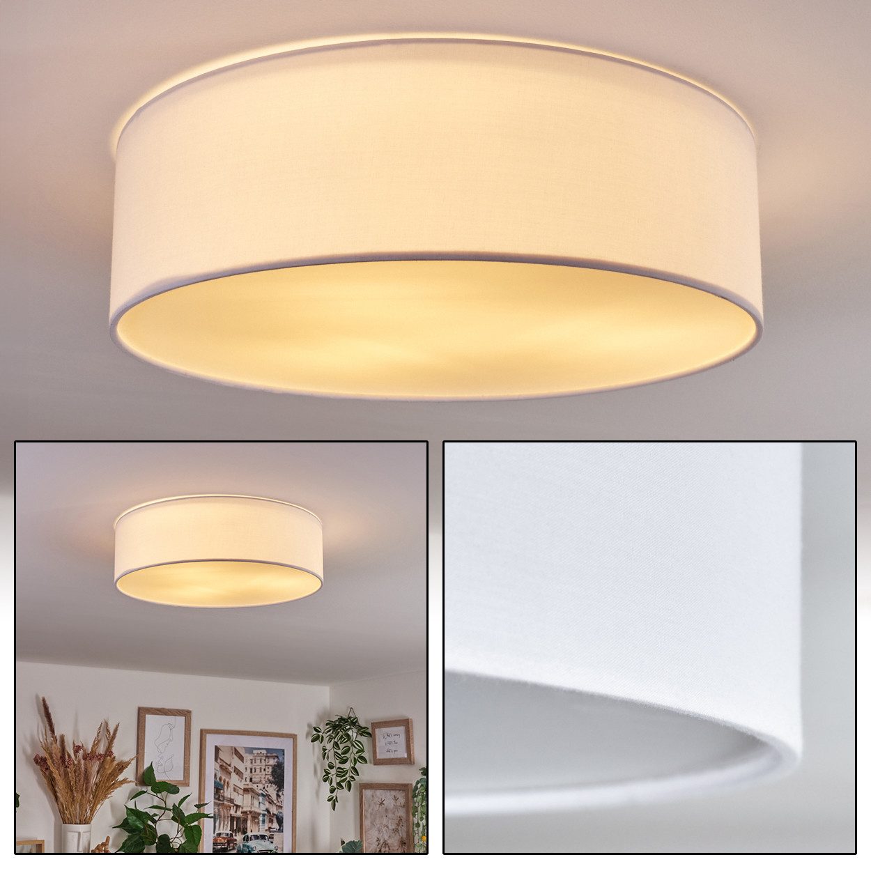hofstein Deckenleuchte Deckenlampe aus Metall/Stoff/Kunststoff in Weiß, ohne Leuchtmittel, runde Leuchte im modernen Design (40 cm), E27, Esszimmer, Wohnzimmer