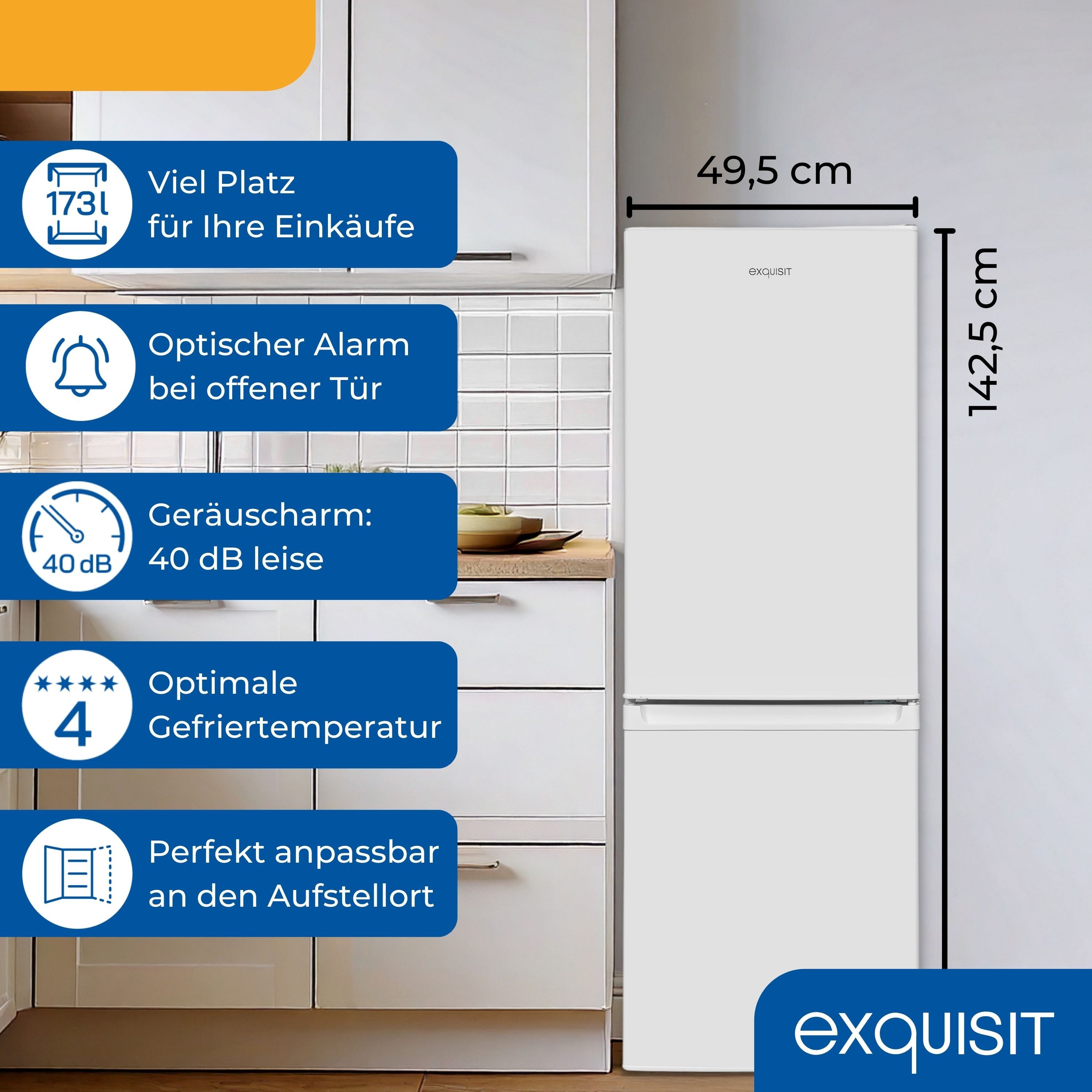 exquisit Kühl-/Gefrierkombination KGC5232-60-E-040E, 142.5 cm hoch, 49.5 cm breit