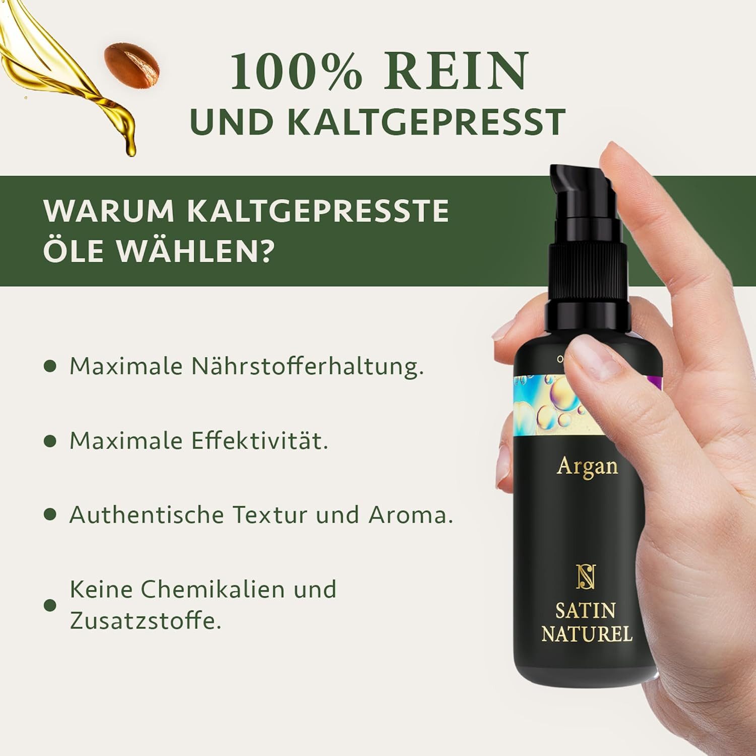 Satin Naturel Haaröl Bio Arganöl, Natürliche Inhaltsstoffe