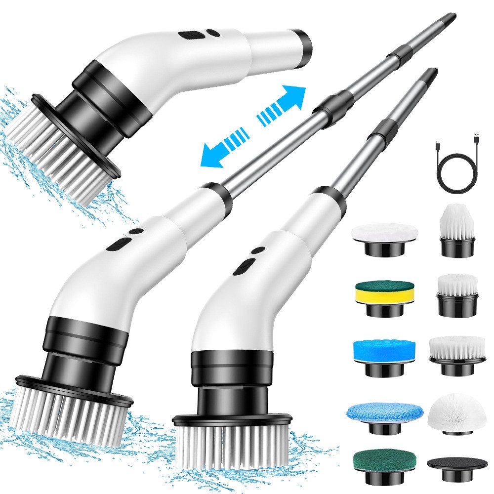 NUODWELL Щетки для чистки-Set Elektrische Reinigungsbürste, 9-in-1 Spin Scrubber 3 Modi mit 31-140cm, 9 in 1 Elektrische Reinigungsbürste Haushalt, Duschreiniger Bürste für Bad, Küche, Fliesen und Auto