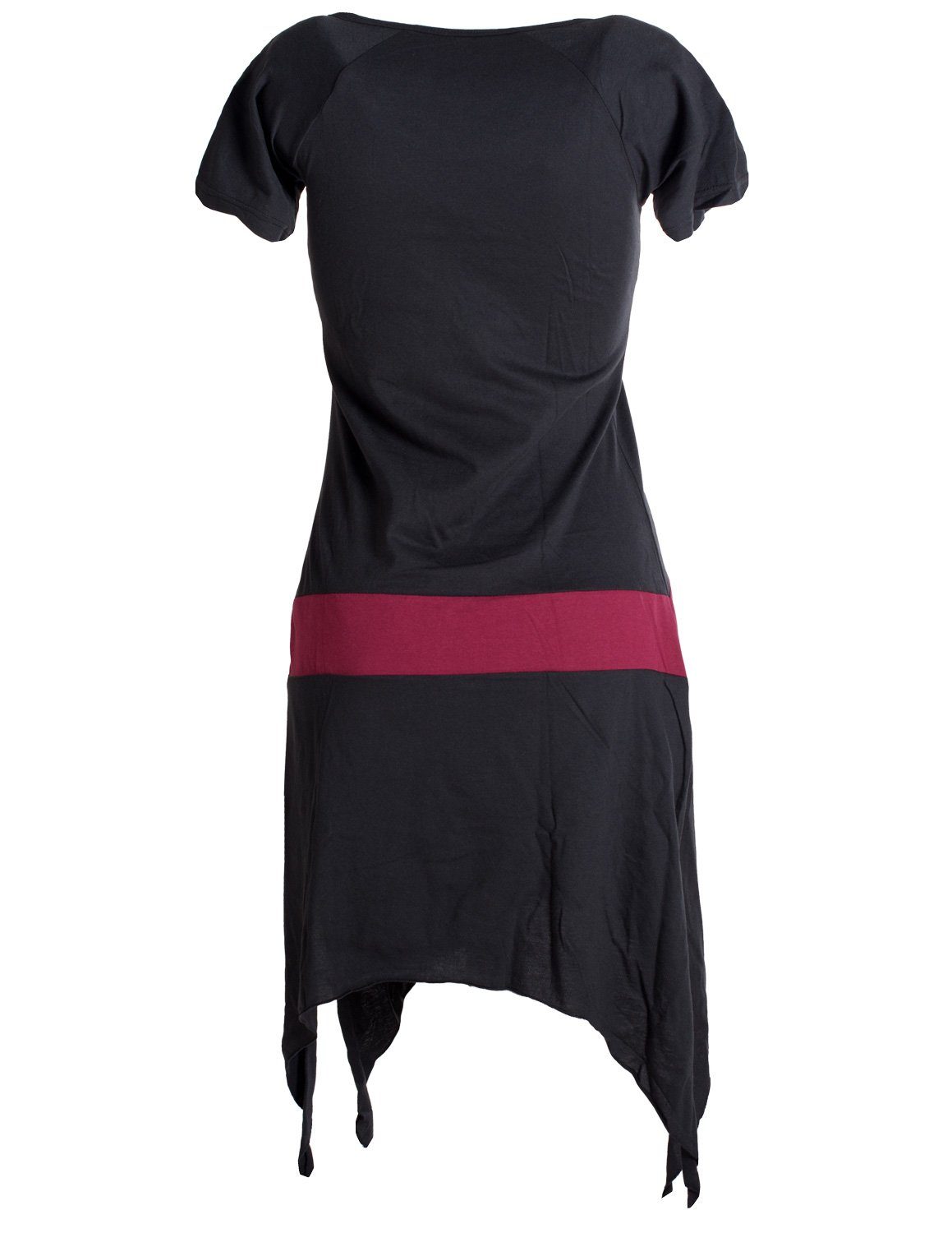 Hippie Longshirt, Vishes Zipfelkleid Sommerkleid Baumwolle kurzärmliges Style Tunika, schwarz-dunkelrot aus Einfaches