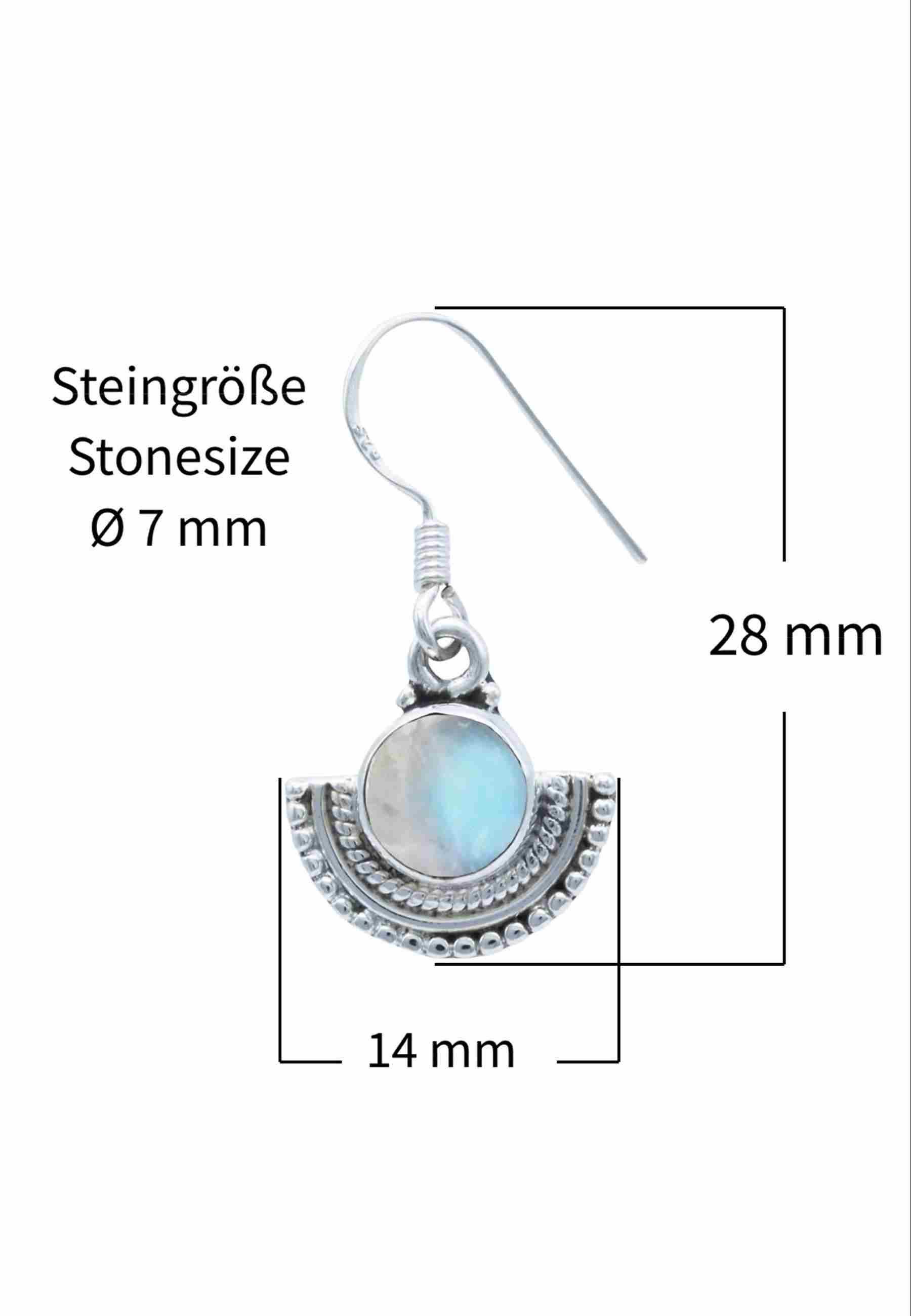 mantraroma Paar Ohrhänger KANDOR aus 925 Silber mit Regenbogen Mondstein (Paar, Paar Ohrringe mit Schmuckbeutel), 925 Sterling Silber Ohrringe für Damen