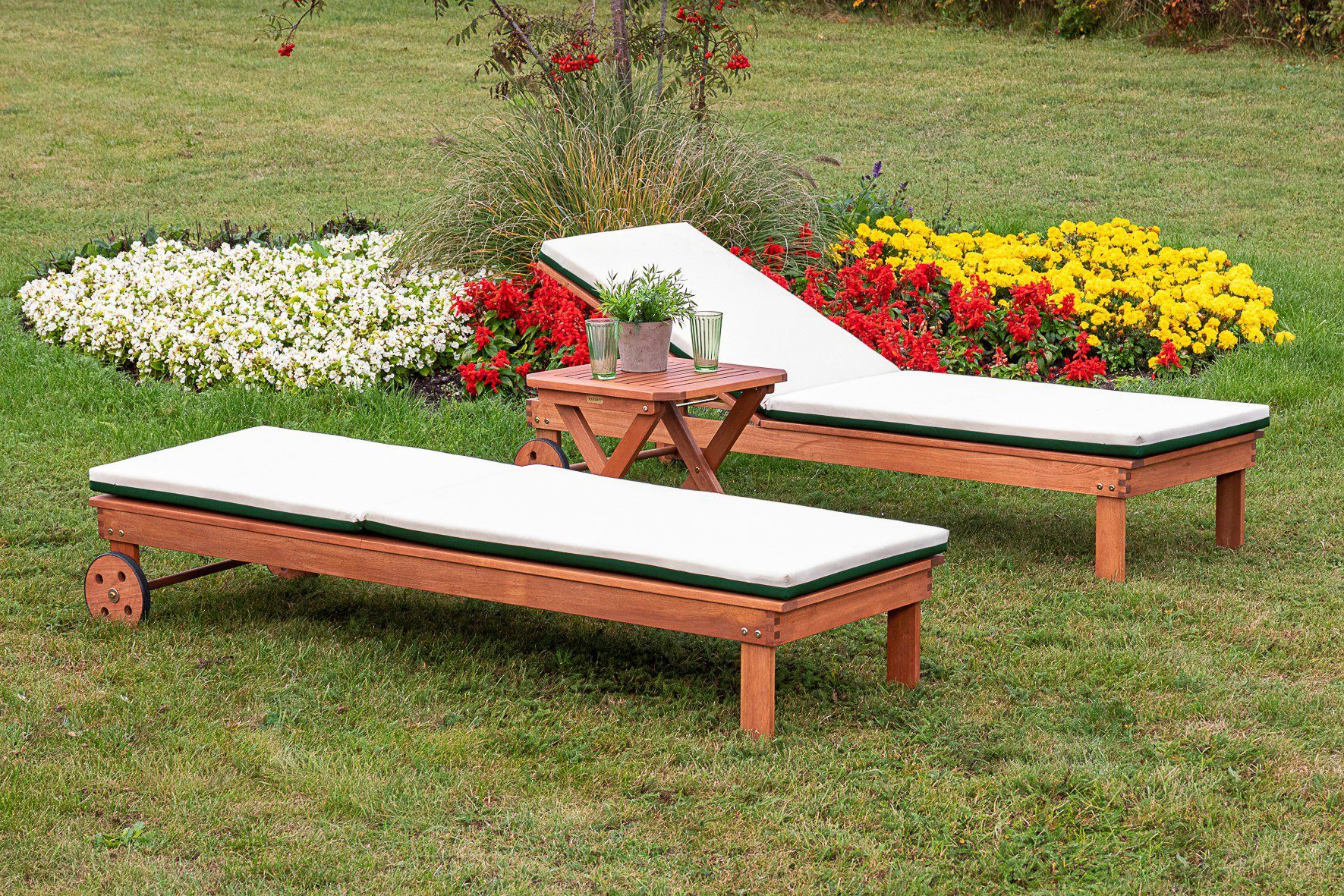 MERXX Gartenliege Aktionsliegen Set, 3 St., 2 Лежаки mit Auflage, 1 Табуретки