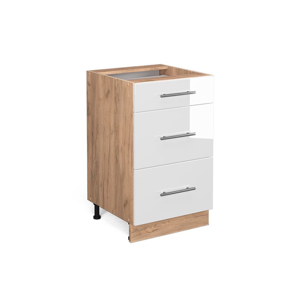 Vicco Unterschrank Fame-Line, Weiß Hochglanz/Goldkraft Eiche, günstig online kaufen