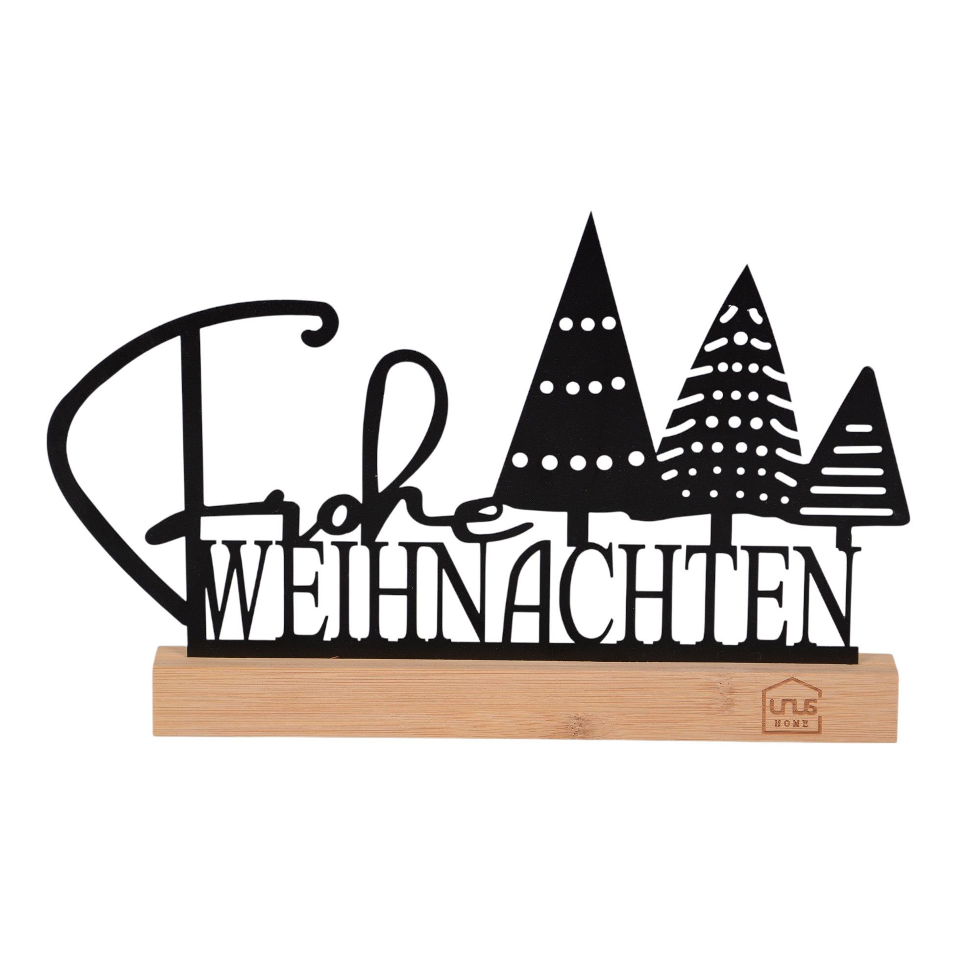 Dekofigur Aufsteller "Frohe Weihnachten" mit Tannenbäumen schwarz