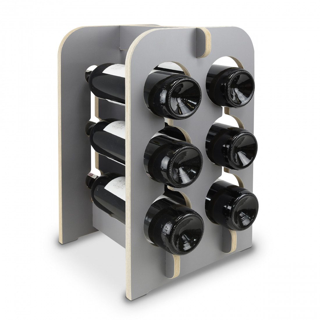 stadtecken Weinregal Modernes Regal aus Holz in Block-Optik für 6 Flaschen, Handgefertigt, Elegantes Design