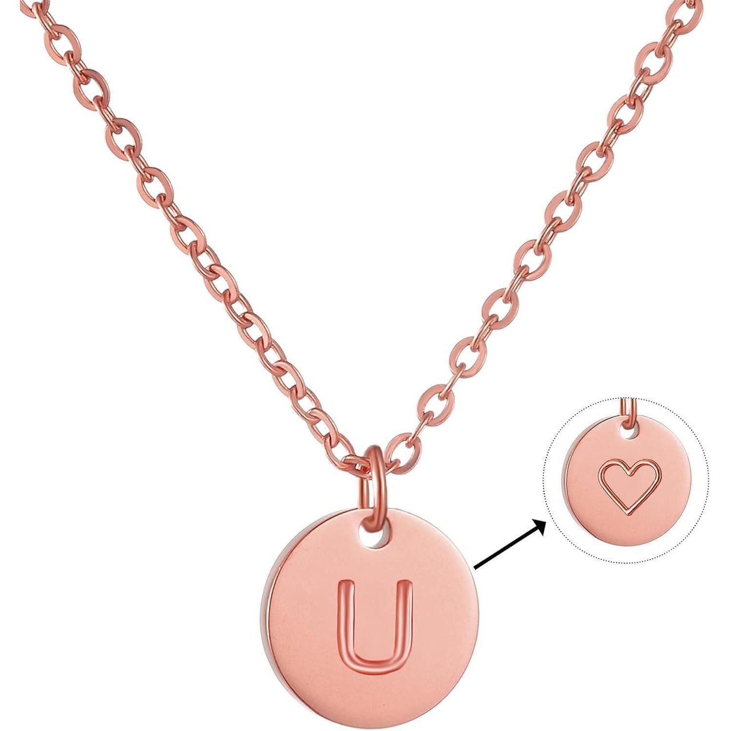 LuxusKollektion Namenskette Kette Damen Initialen Buchstaben Anhänger Herzen Gold Roségold-U