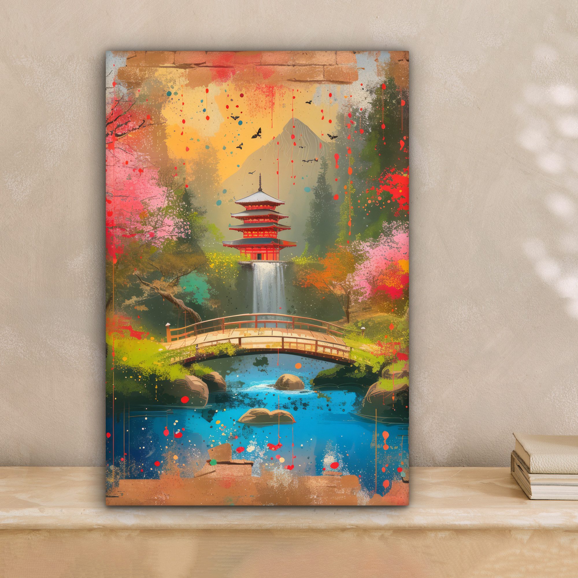 OneMillionCanvasses® Leinwandbild Graffiti - Japanischer Garten - Farbenfroh - Japan - Straßenkunst, Fotodruck (1 St), Leinwand Canvas Wandbild, Wanddekoration 20x30 cm