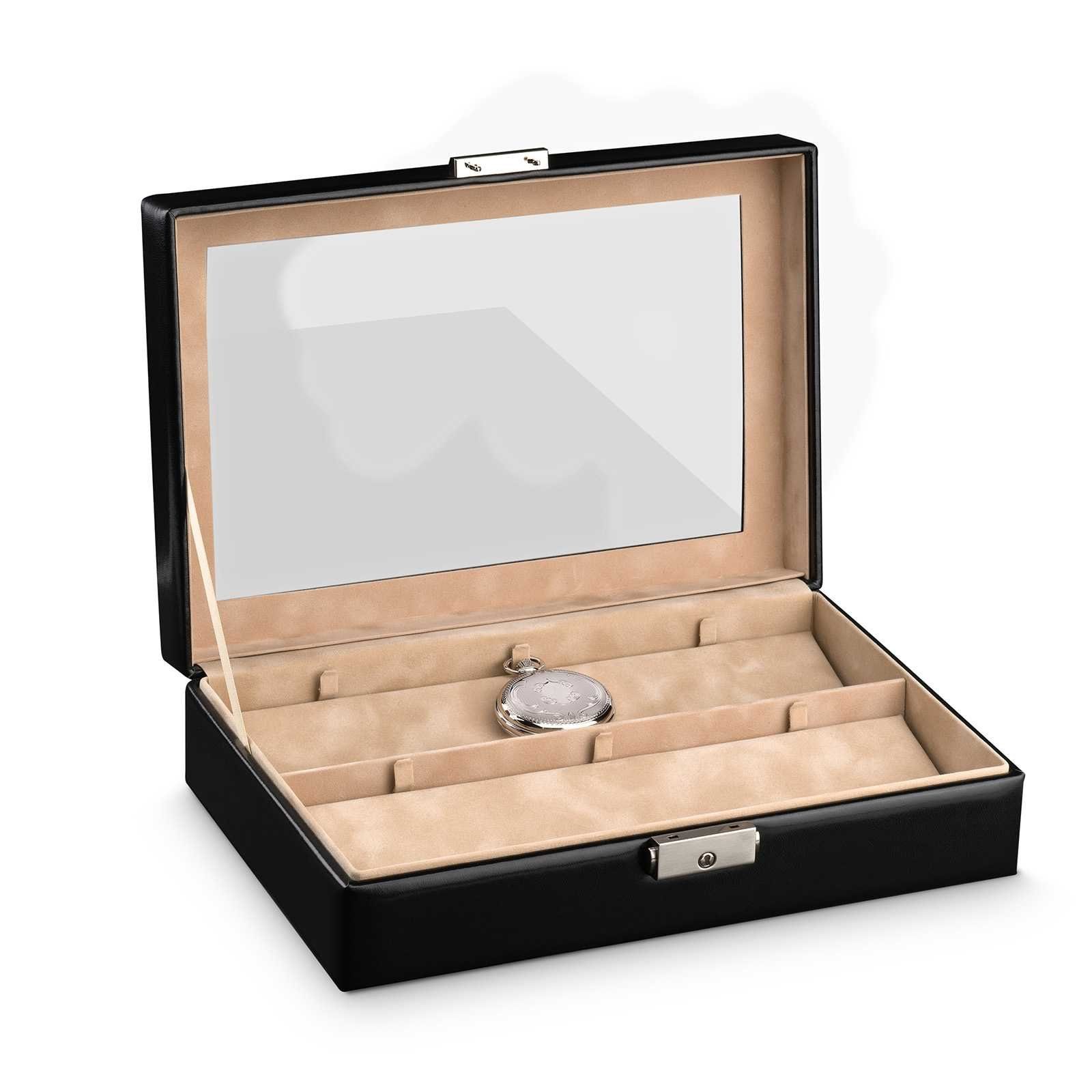 Hermann Jäckle Uhrenbox Maulbronn – für 6 Taschenuhren, Sichtfenster, schwarz, Made in Germany