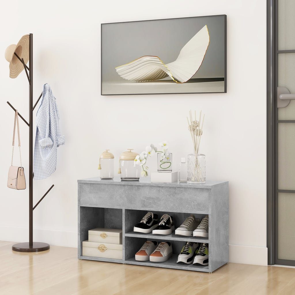 furnicato Schuhbank Betongrau 80 x 30 x 45 cm mit Stauraum (1-St), Sitzbank mit Einlegeböden, Truhe und Ablage für dein Zuhause