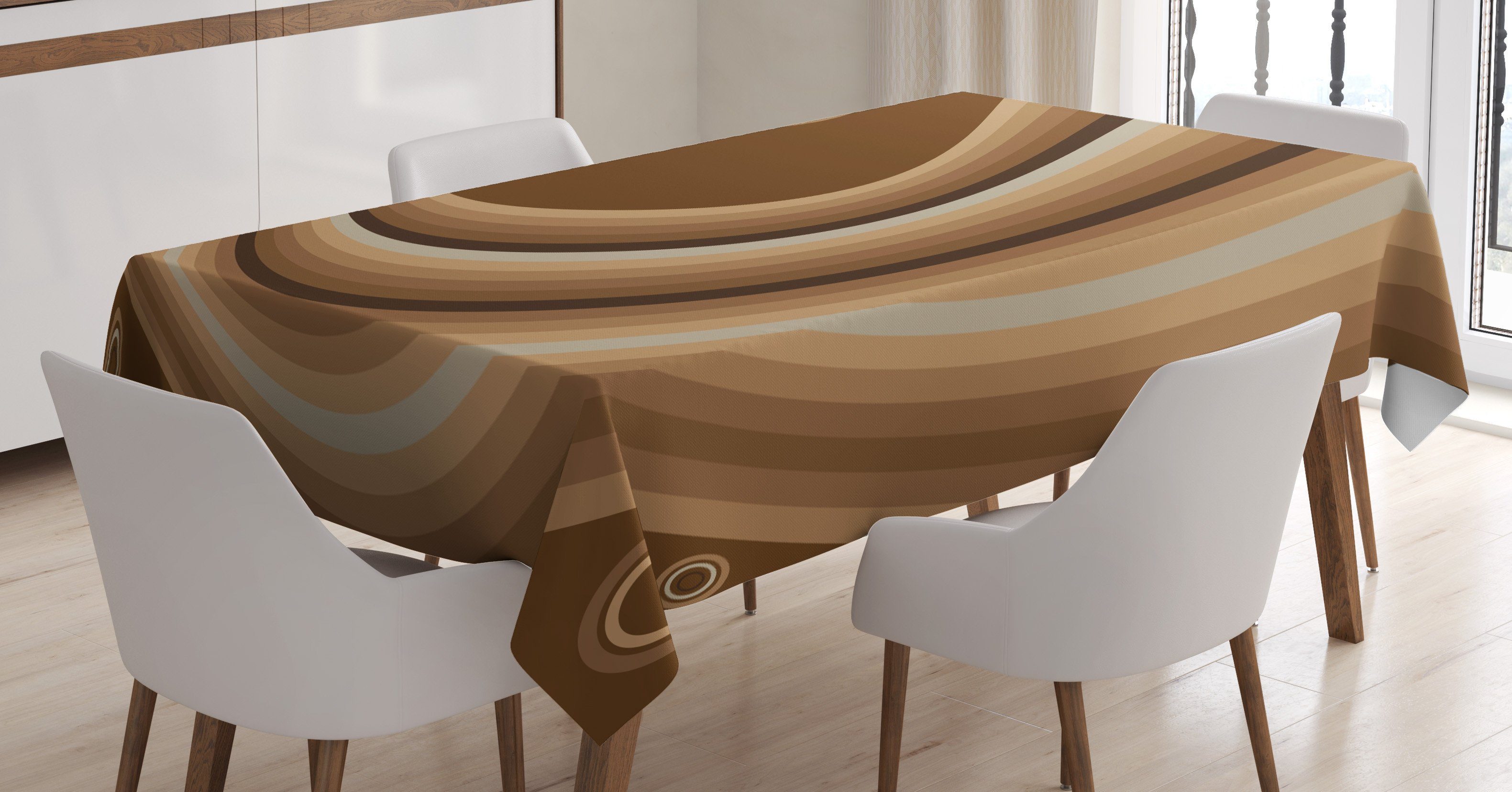 Abakuhaus Tischdecke Farbfest Waschbar Für den Außen Bereich geeignet Klare Farben, Braun Abstrakte gewellte Linien Retro | Tischdecken