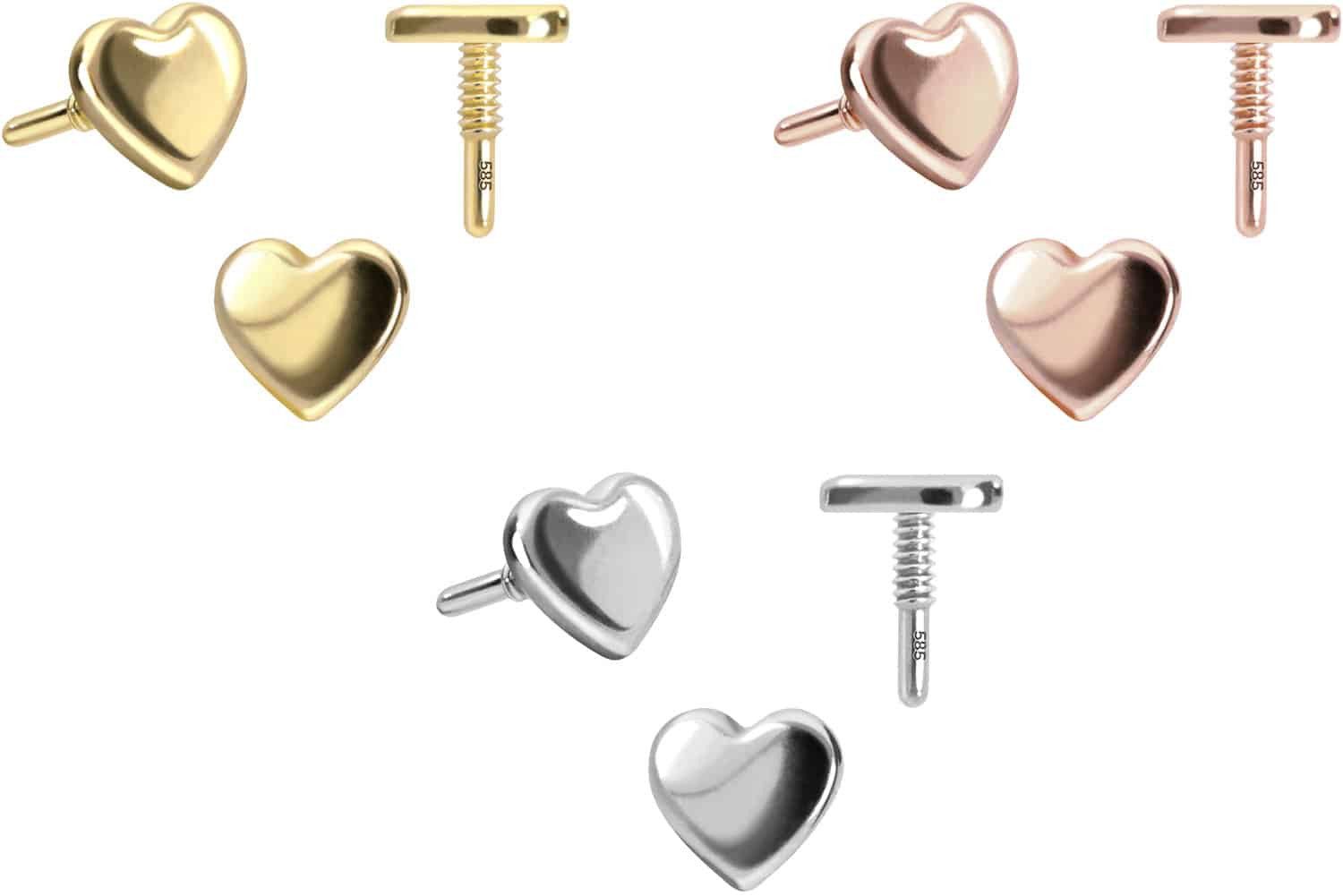 PIERCINGLINE Piercing-Set 14 Karat Gold Schraubaufsatz mit Außengewinde HERZ (Schraub-Aufsätze, 1-tlg)