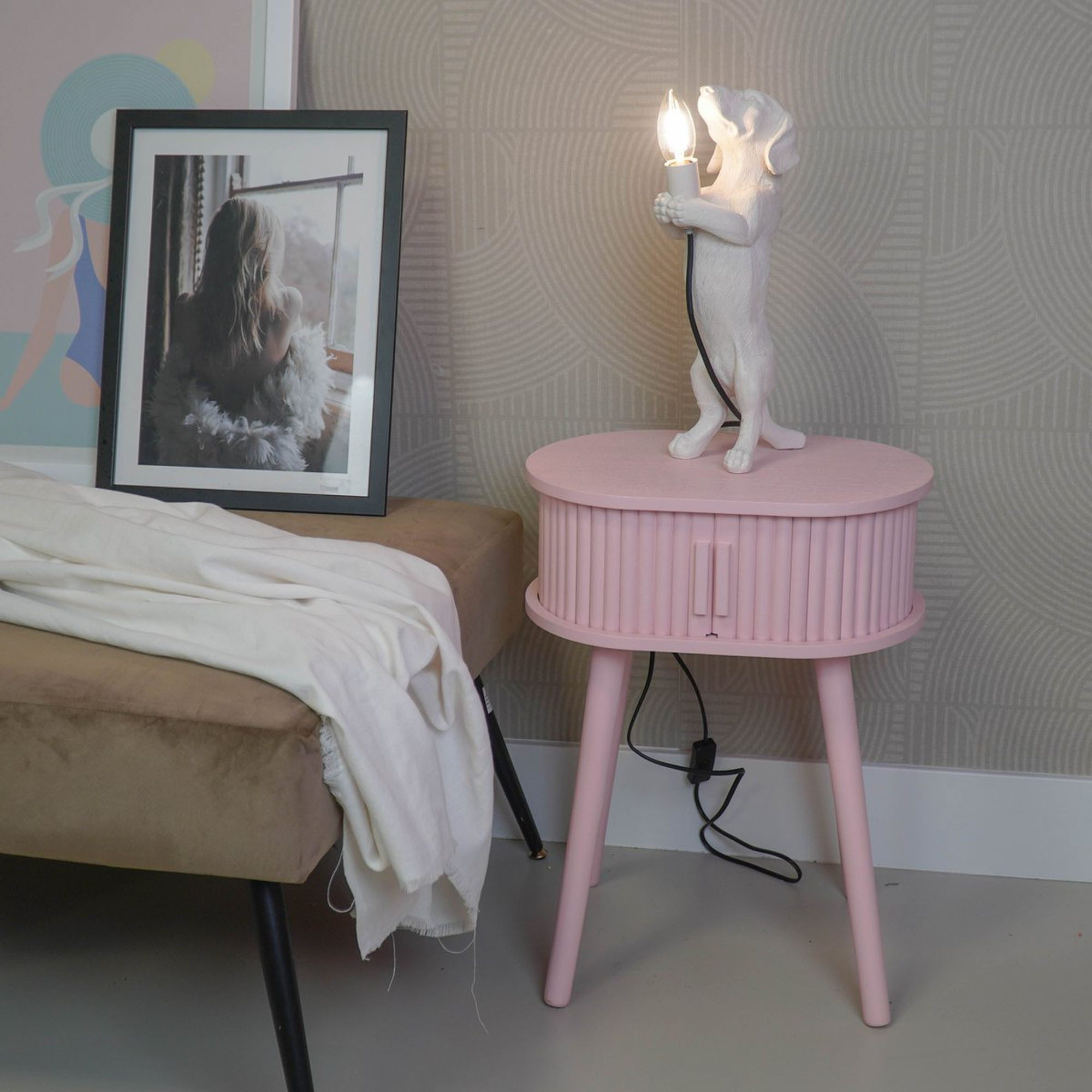 Housevitamin Nachttisch Nachttisch mit Lamellen aus Holz 40x30x53 cm (1-St., 1 Tisch), Stauraum aufklappbar