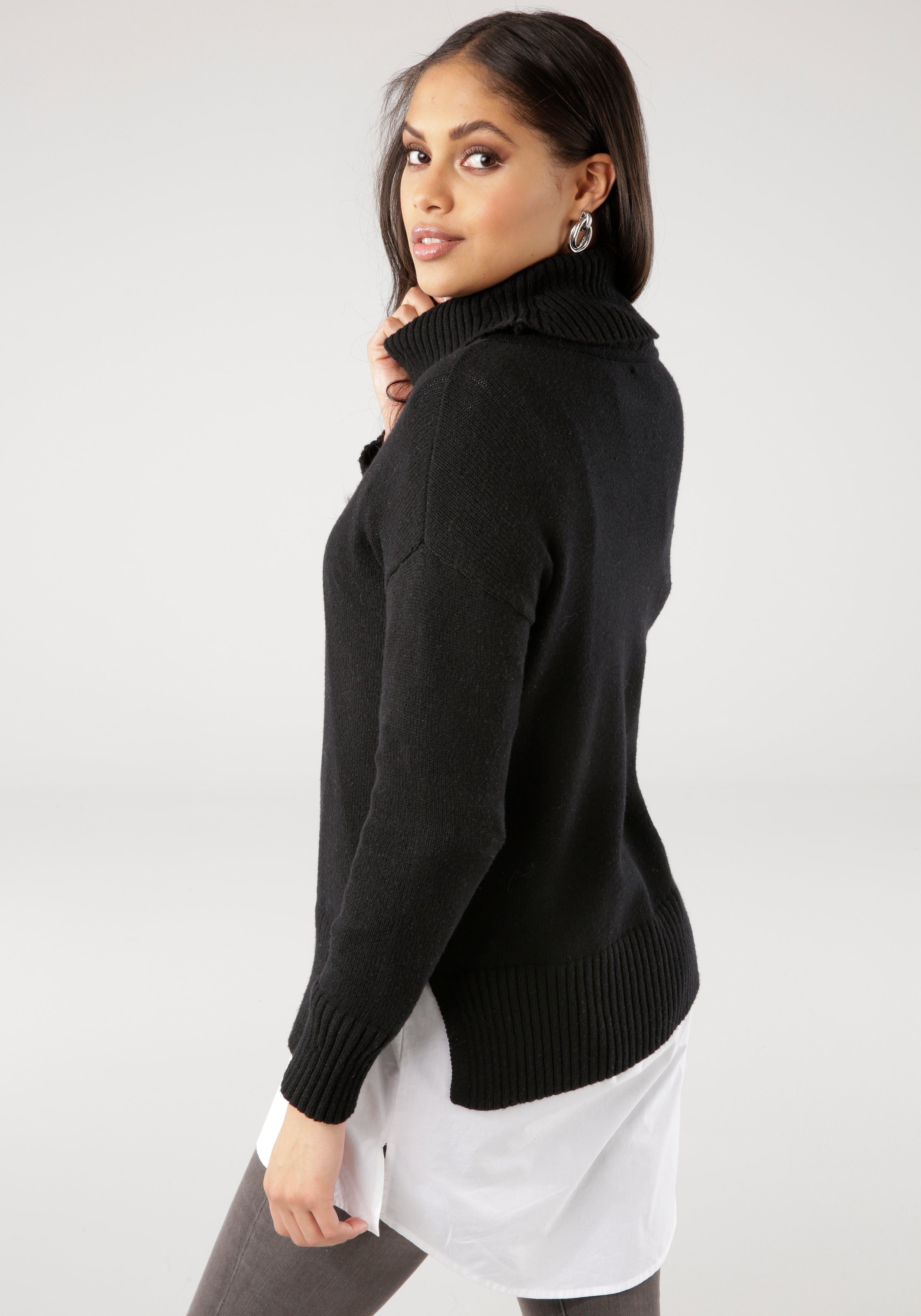 Tamaris Rollkragenpullover aus weicher Viskosemischung in lässiger Form mit seitlichen Schlitzen