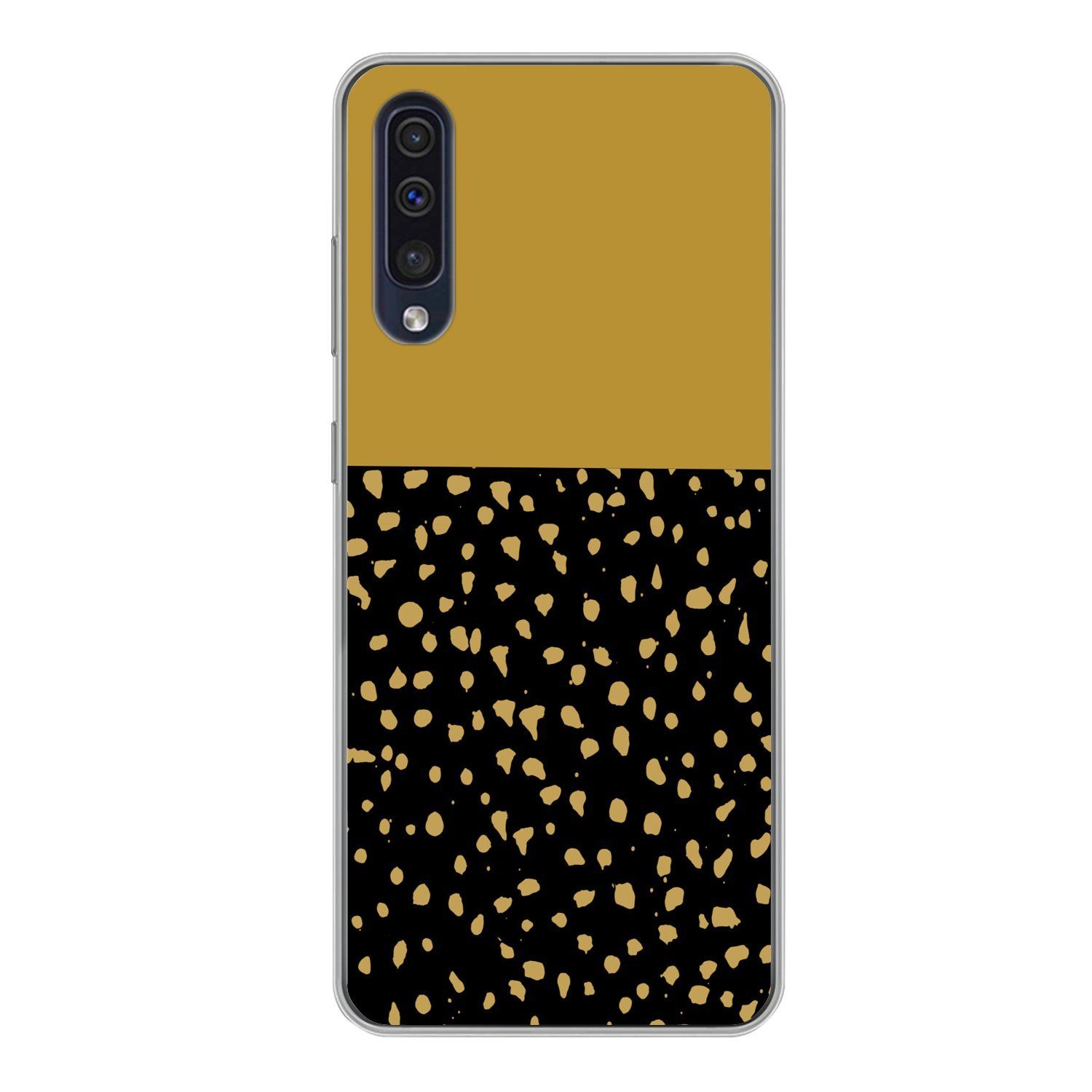 MuchoWow Handyhülle für Samsung Galaxy A50 Polka dots - Ockergelb - Schwarz, Smartphone-Bumper, Print, Handy Schutzhülle Dünn