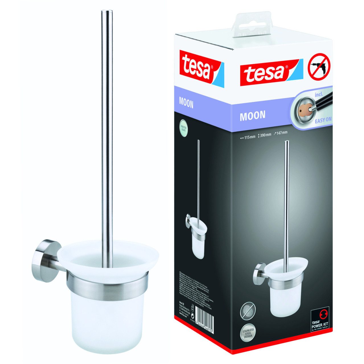 tesa WC-Reinigungsbürste Tesa WC-Bürstenhalter Moon Edelstahloptik zum