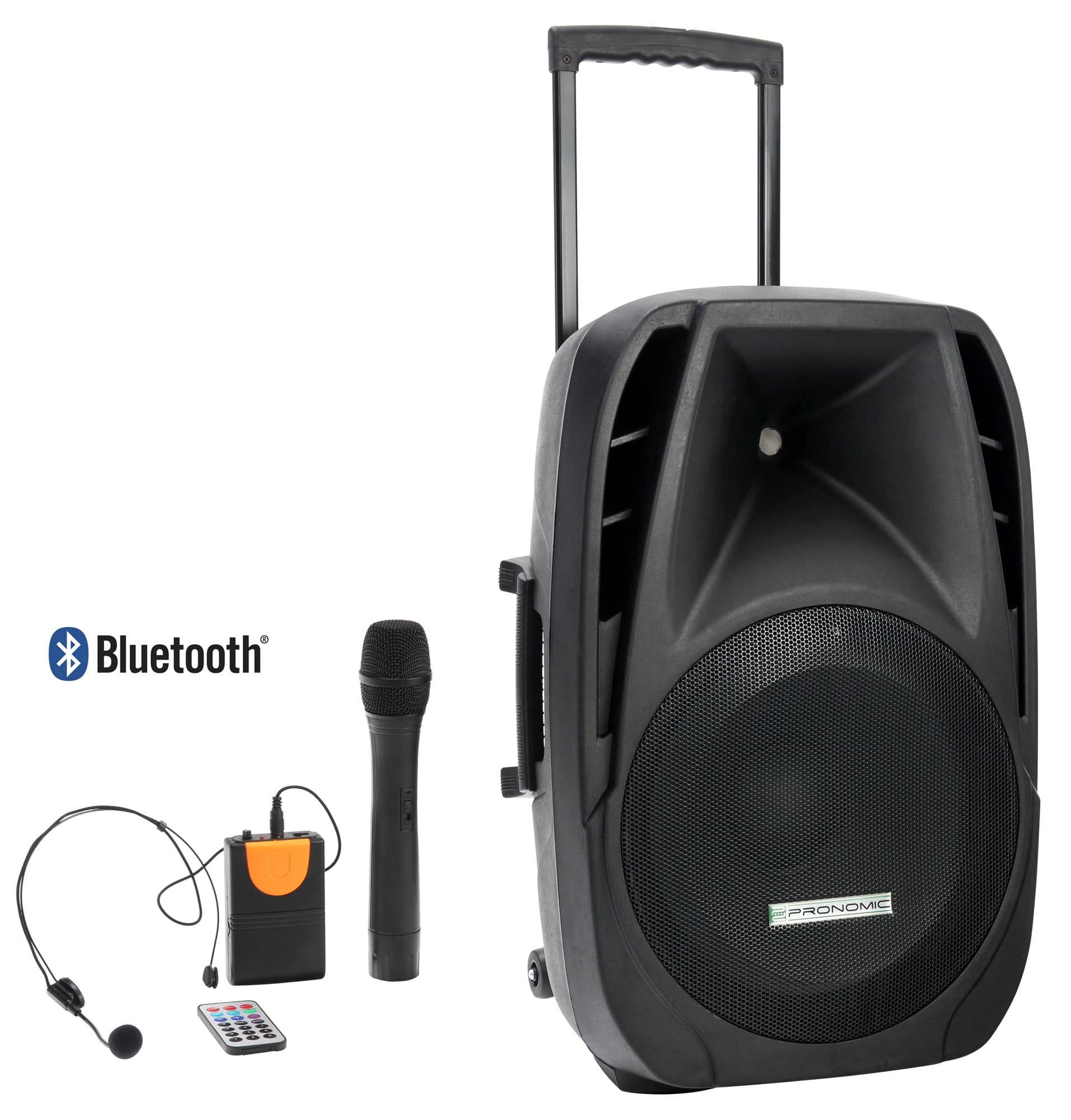 Pronomic PH15AW Akku-Aktivbox 15" Speaker Lautsprecher (Bluetooth, 100 W, MP3/SD/USB-Player, inkl. Funkmikrofon & Headset)