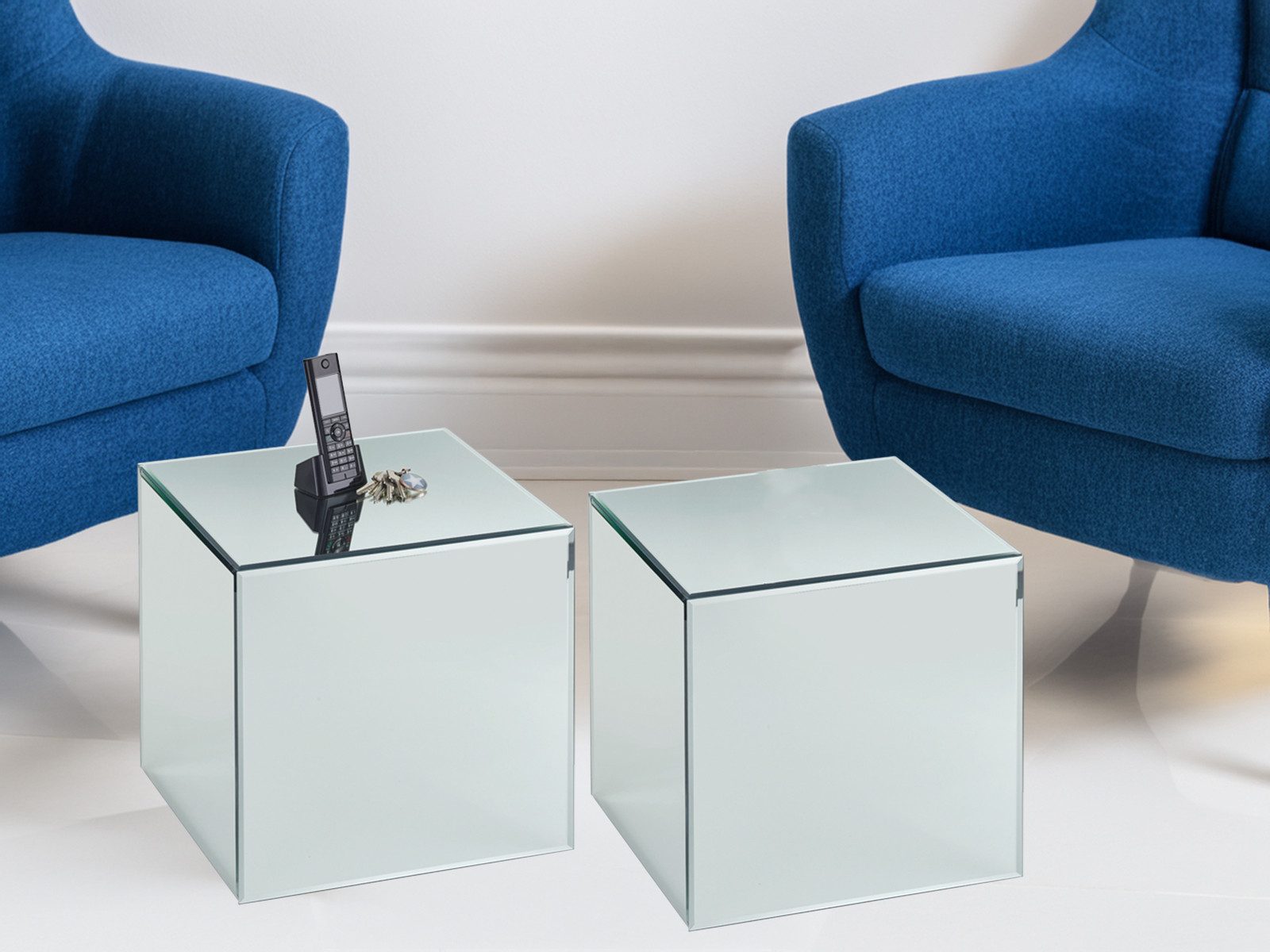 MIRRORS AND MORE Couchtisch (2er Set), verspiegelte Nachttische Beistelltisch ausgefallen für Sofas Höhe 45cm