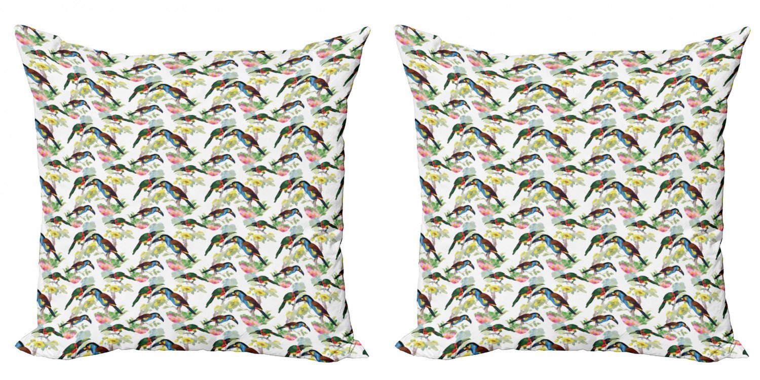 Kissenbezüge Modern Accent Doppelseitiger Digitaldruck, Abakuhaus (2 Stück), Exotisch Tukane auf Tropical Flora